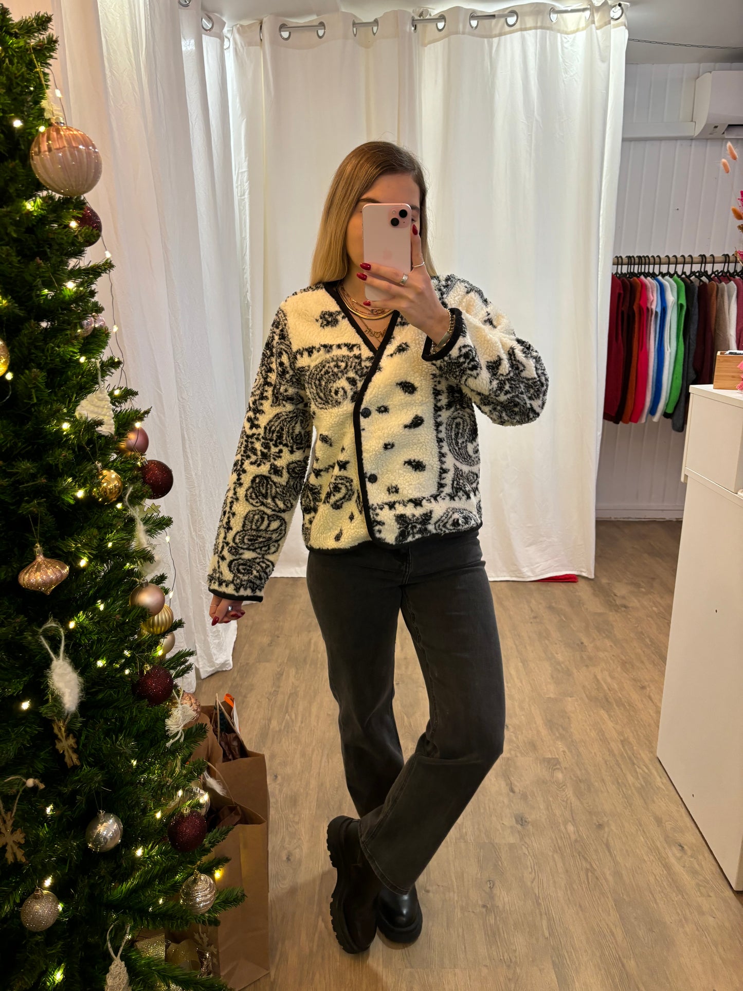 Veste NEVA moumoute motif cachemire
