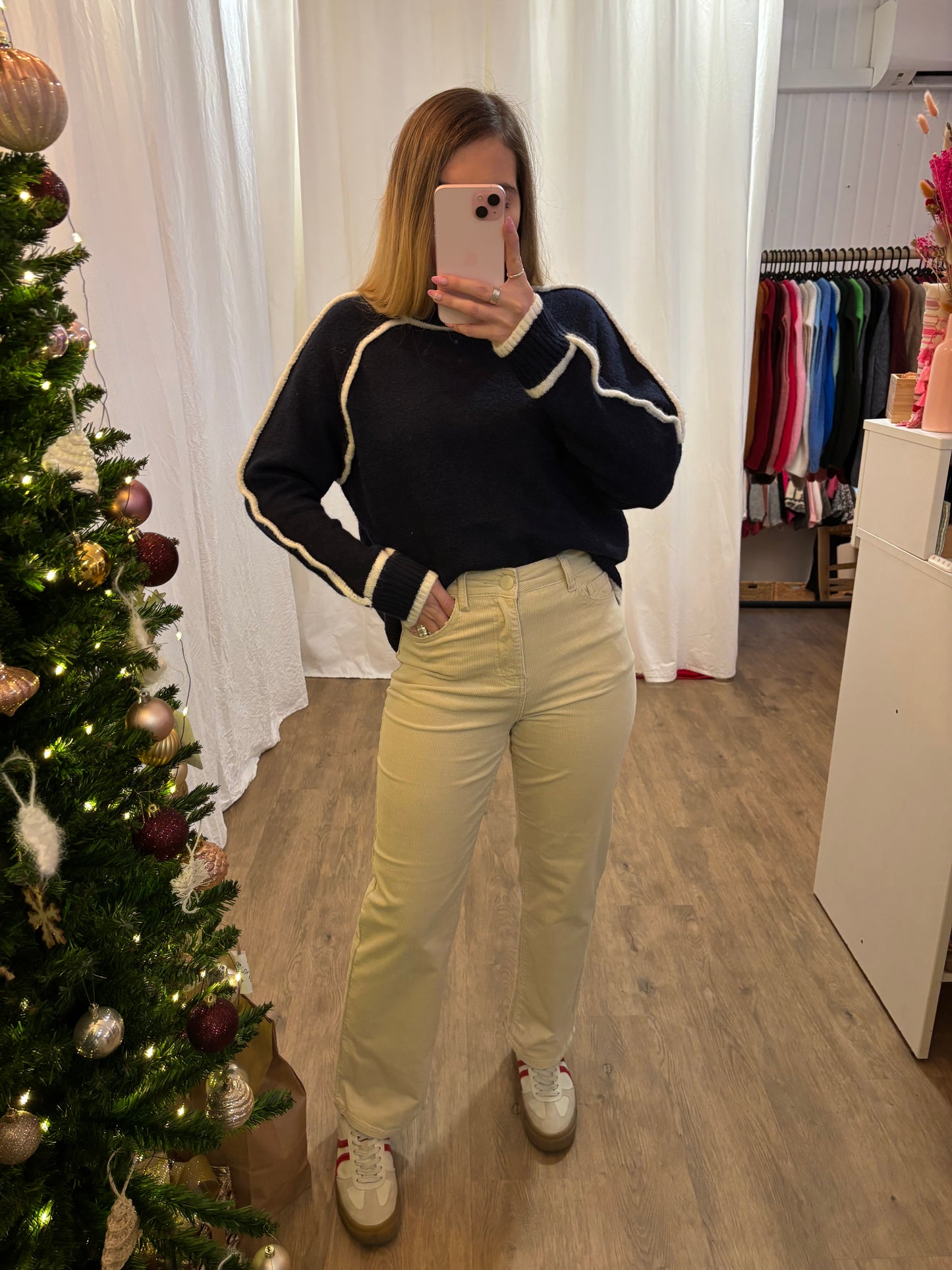 Pantalon SIMONE velours Écru