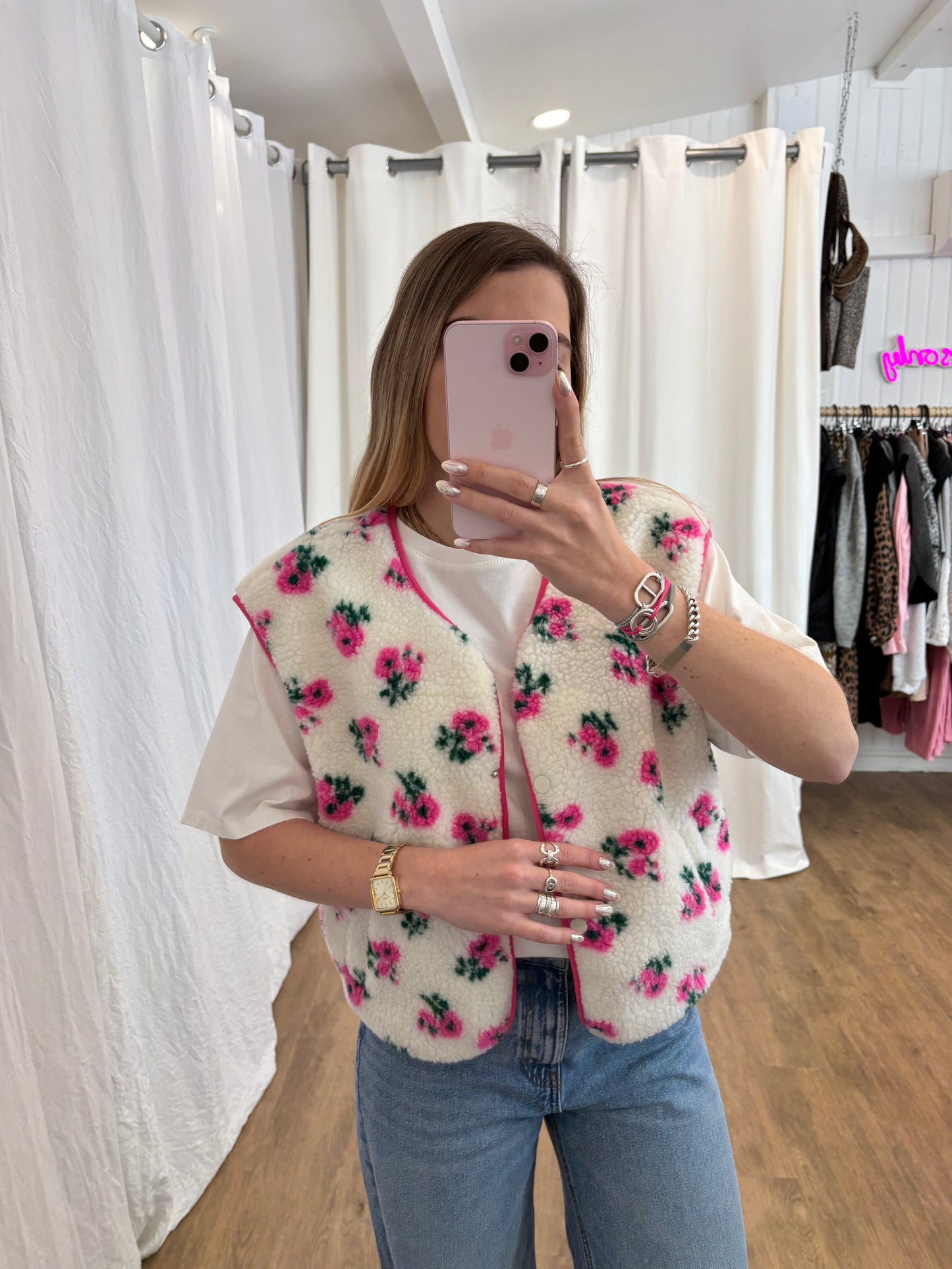 Veste sans manches ABY Fleurs rose