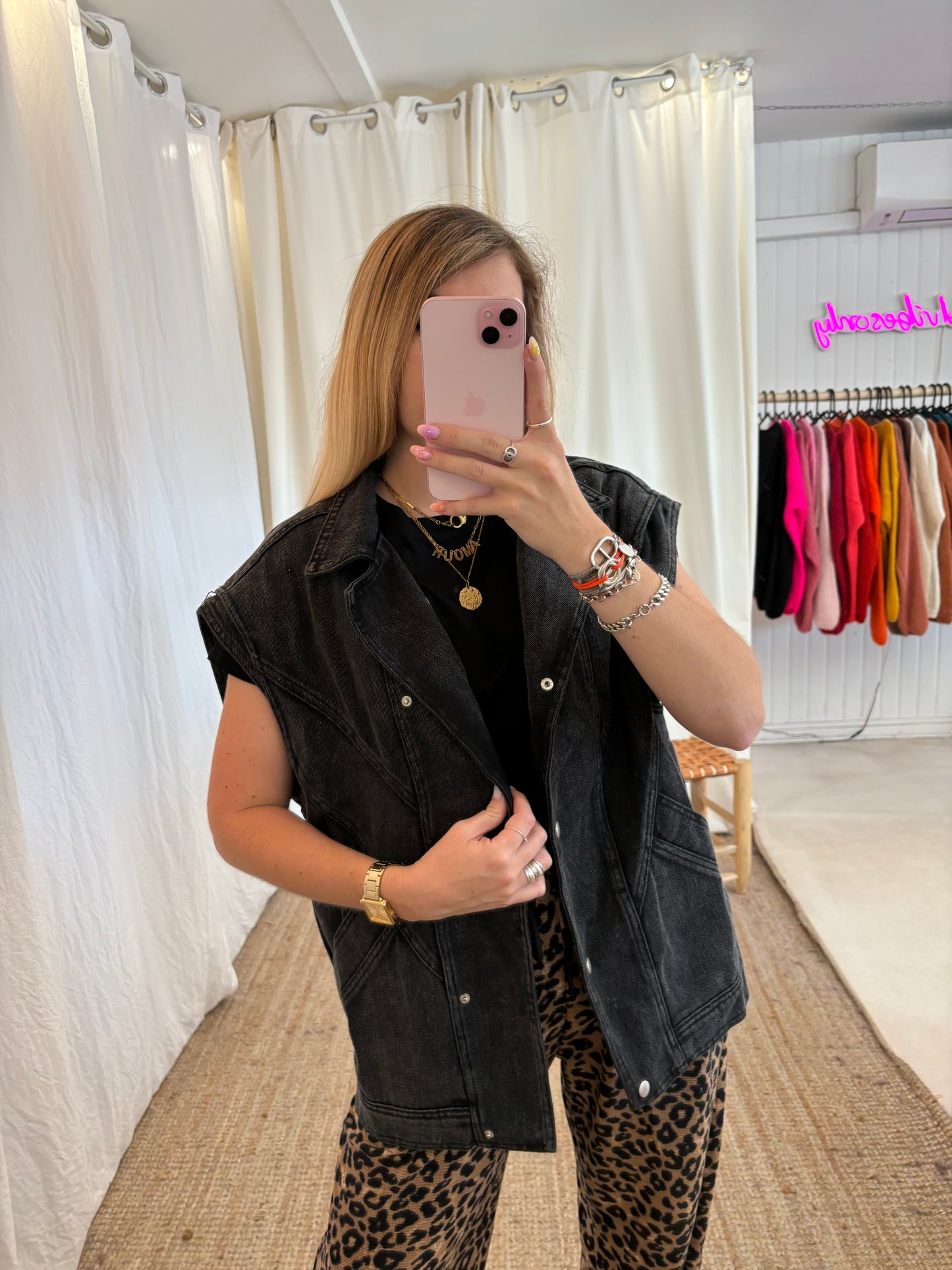 Veste oversize sans manches CAMILLE Noir