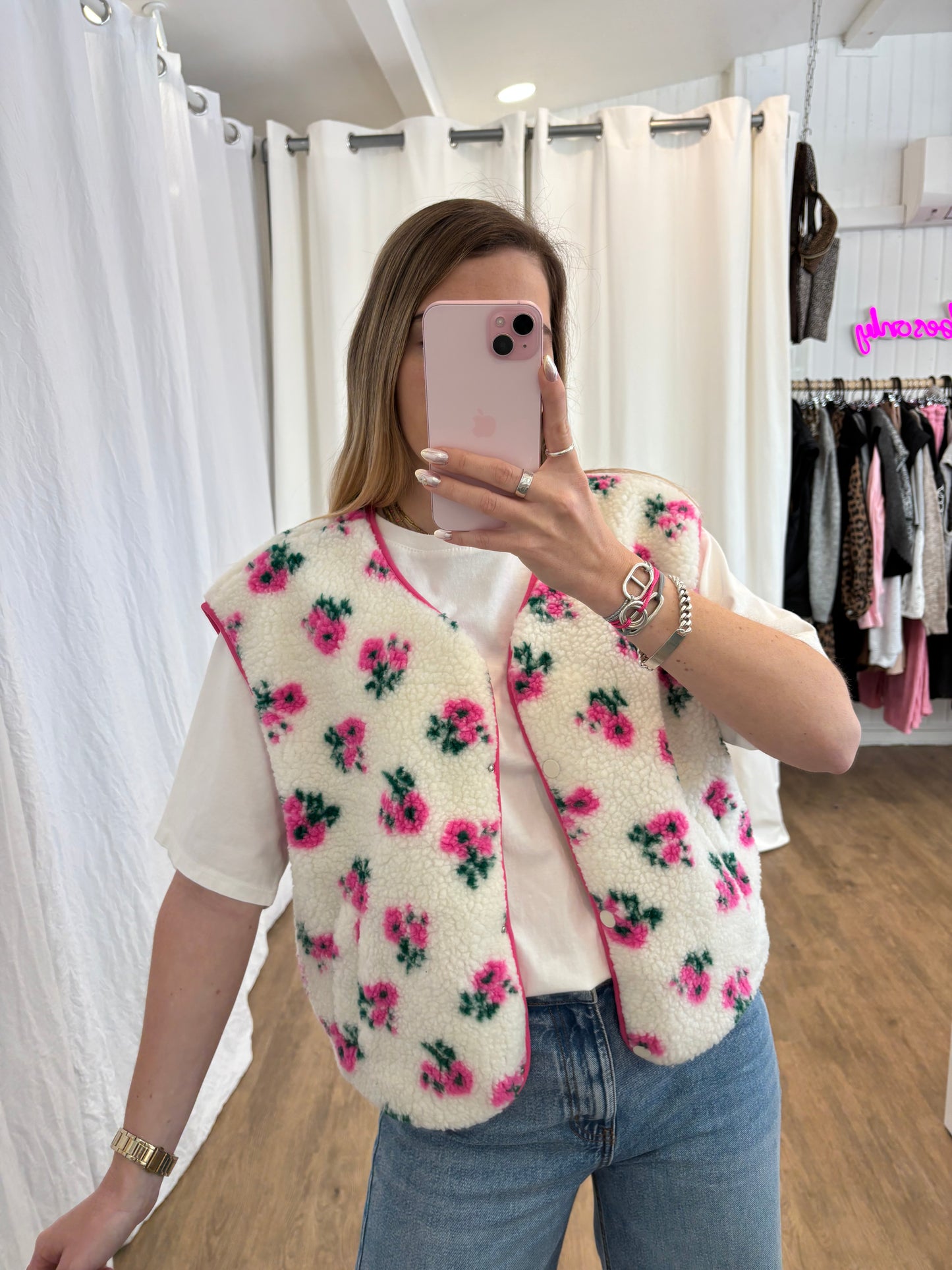 Veste sans manches ABY Fleurs rose