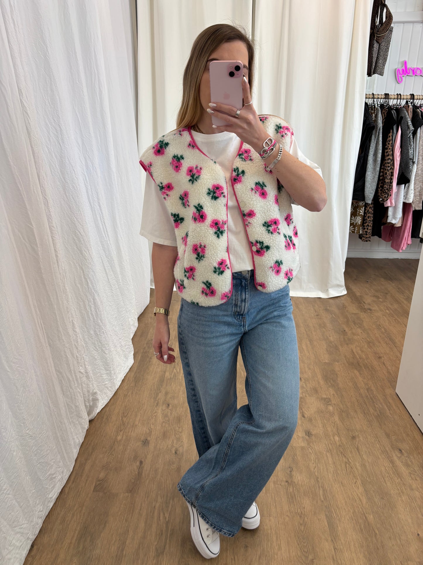 Veste sans manches ABY Fleurs rose