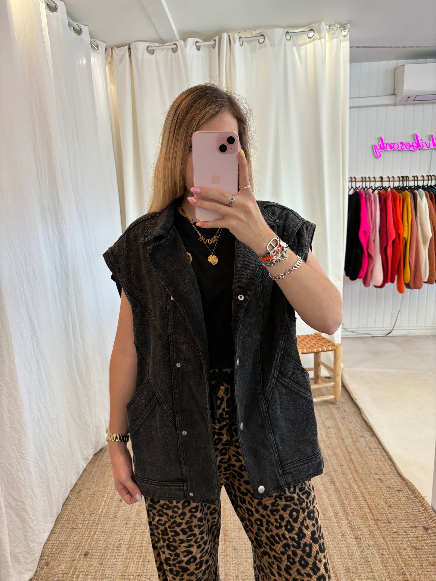 Veste oversize sans manches CAMILLE Noir