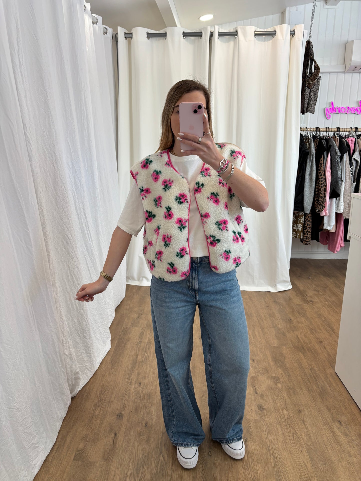 Veste sans manches ABY Fleurs rose
