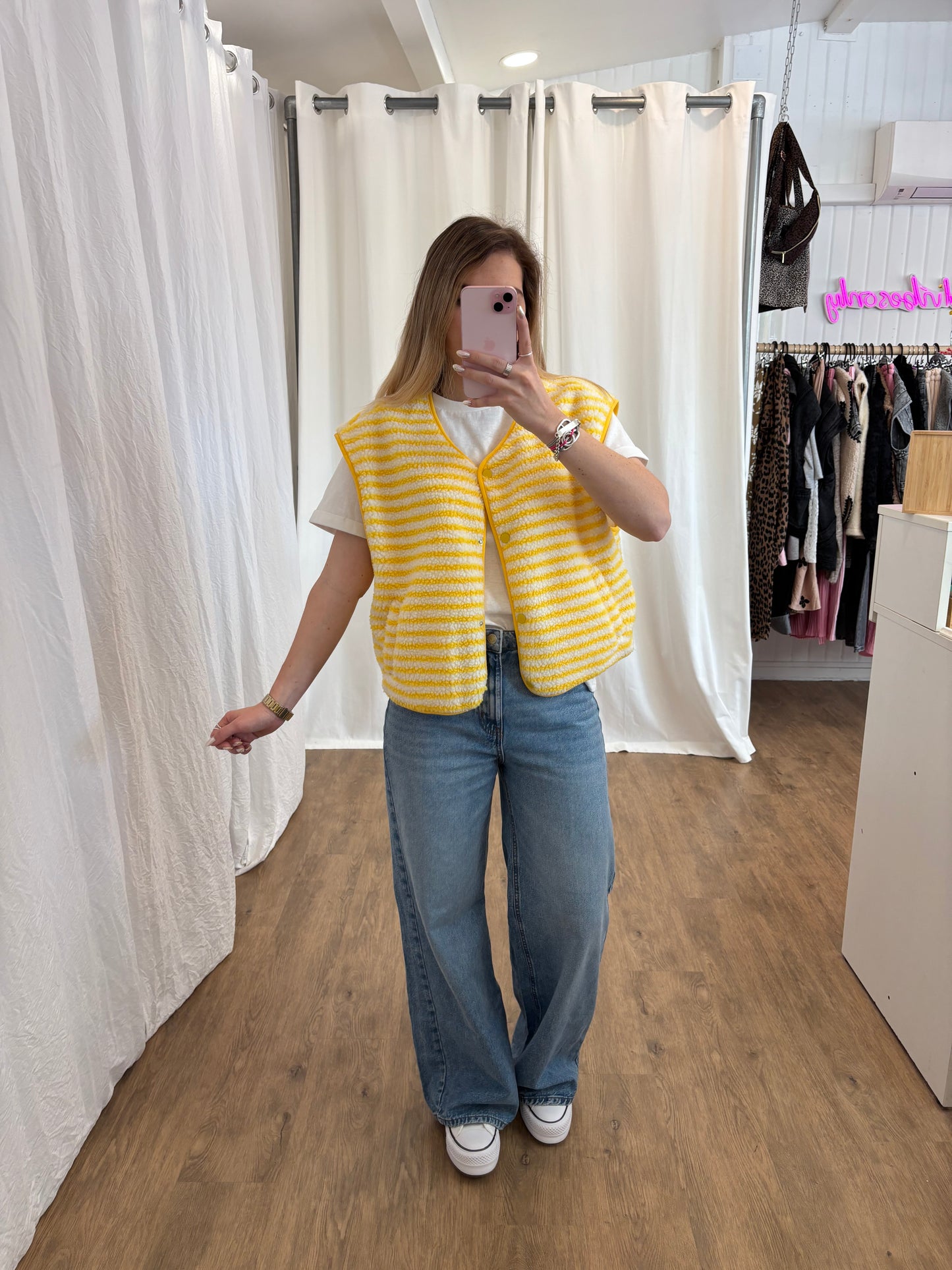 Veste sans manches ABY rayé Jaune et Écru