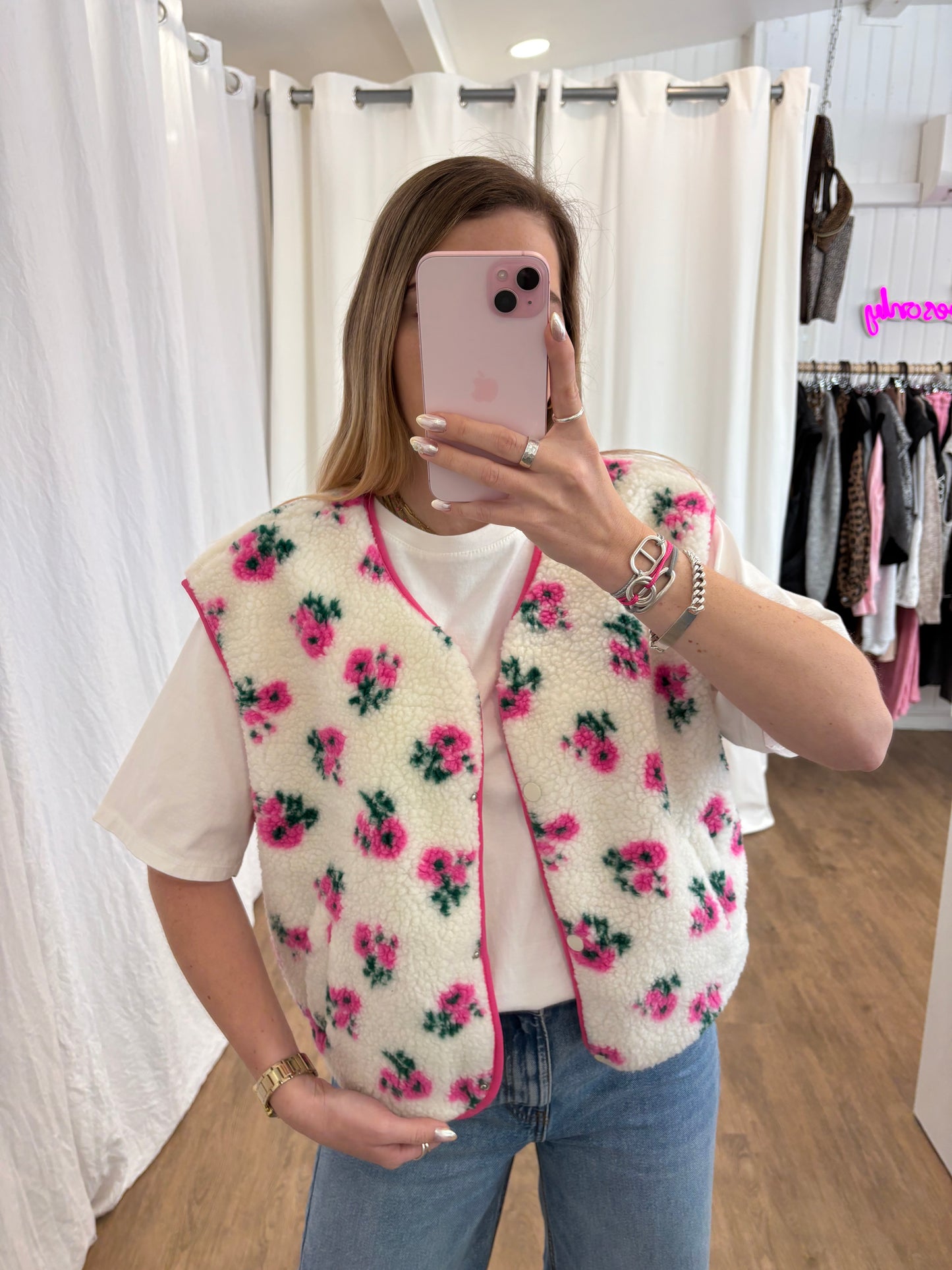 Veste sans manches ABY Fleurs rose