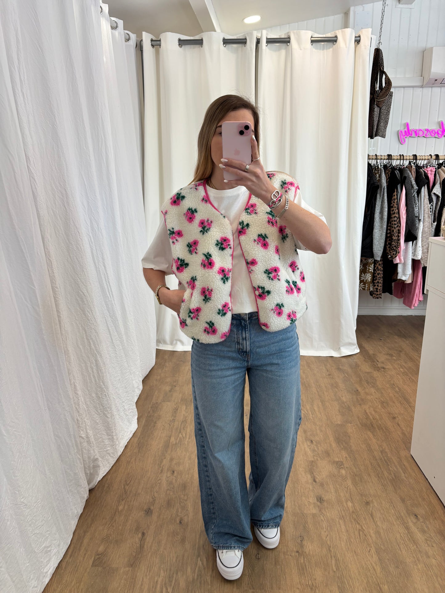 Veste sans manches ABY Fleurs rose