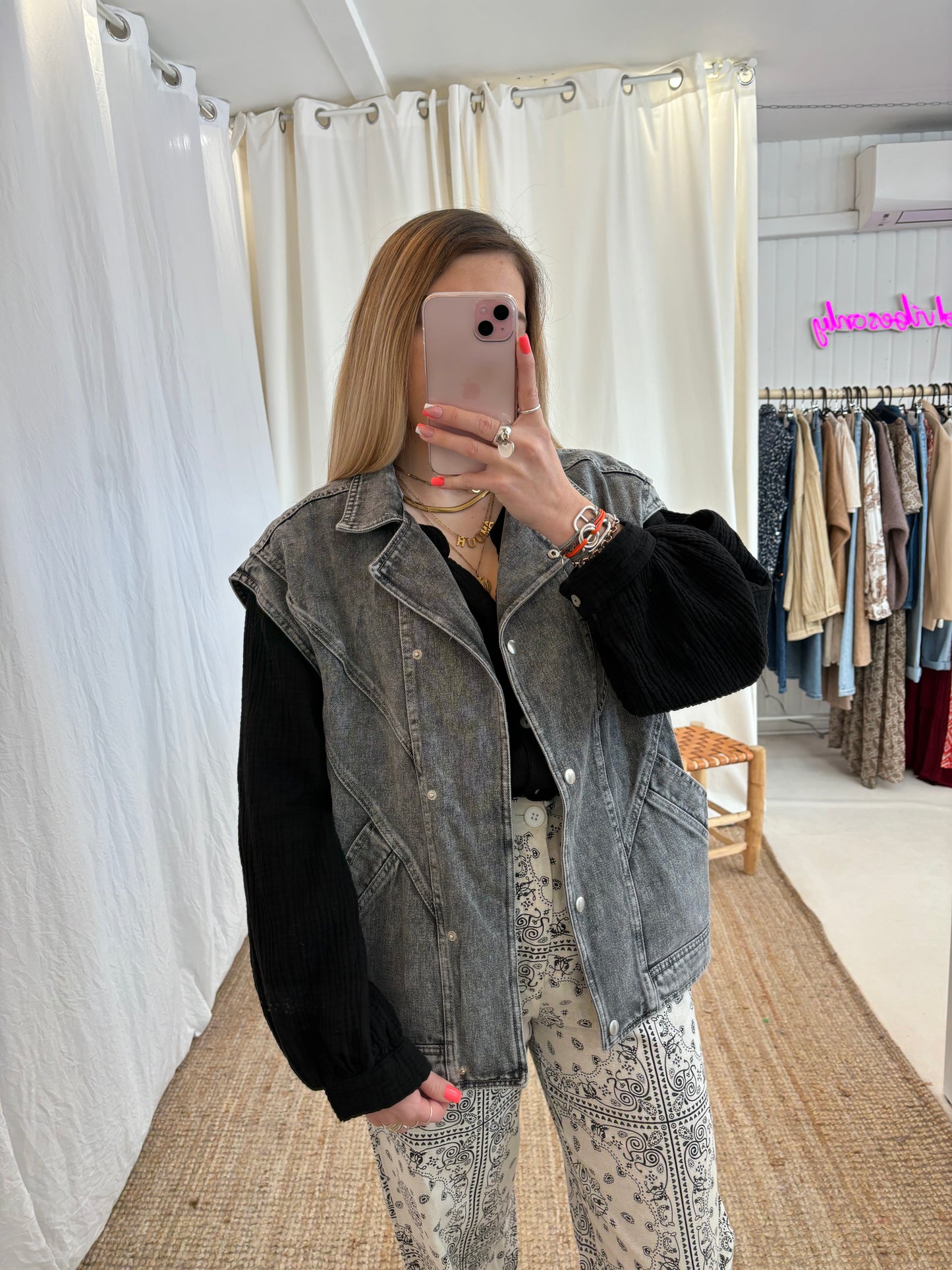 Veste oversize sans manches CAMILLE Gris