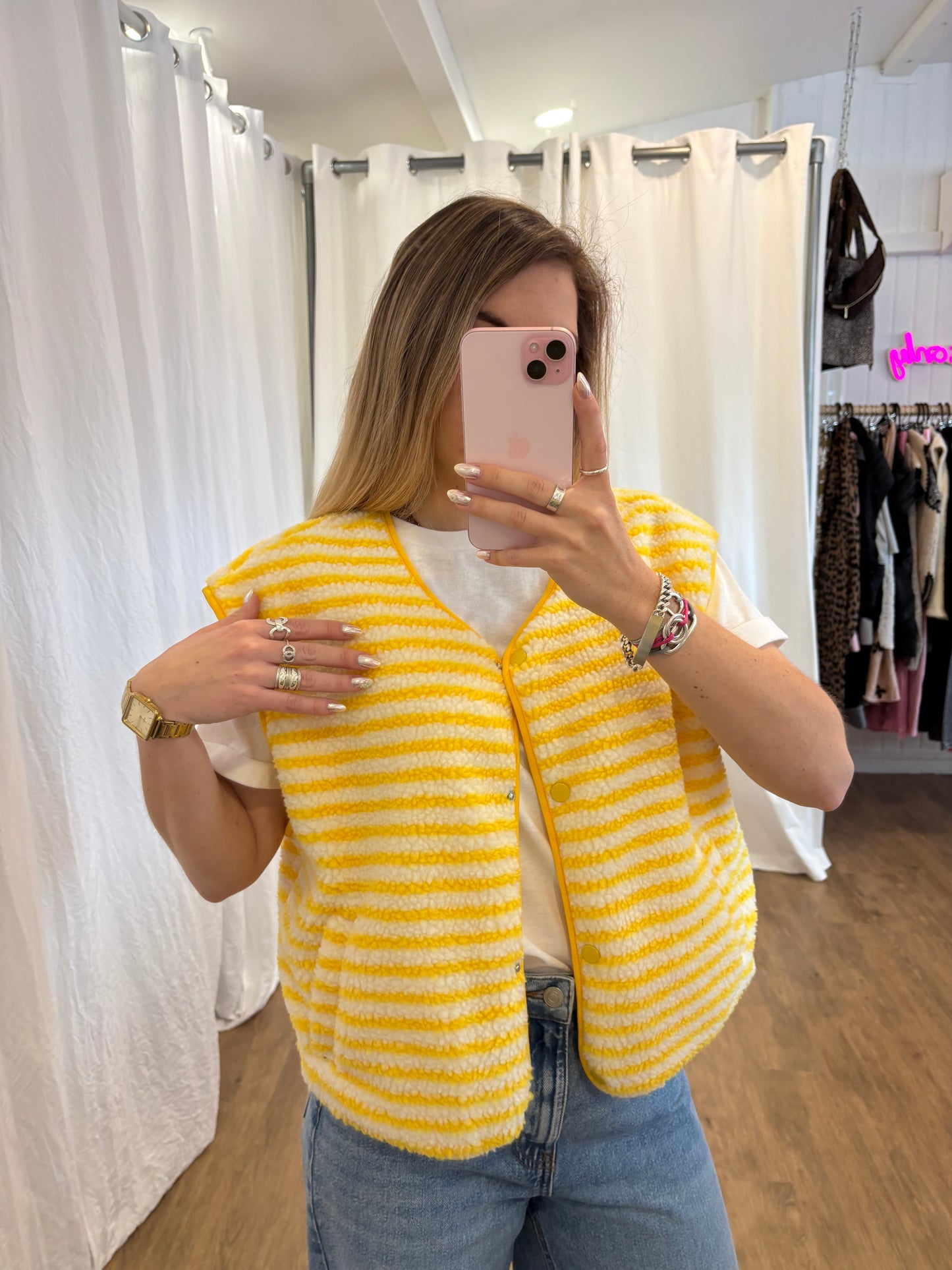 Veste sans manches ABY rayé Jaune et Écru