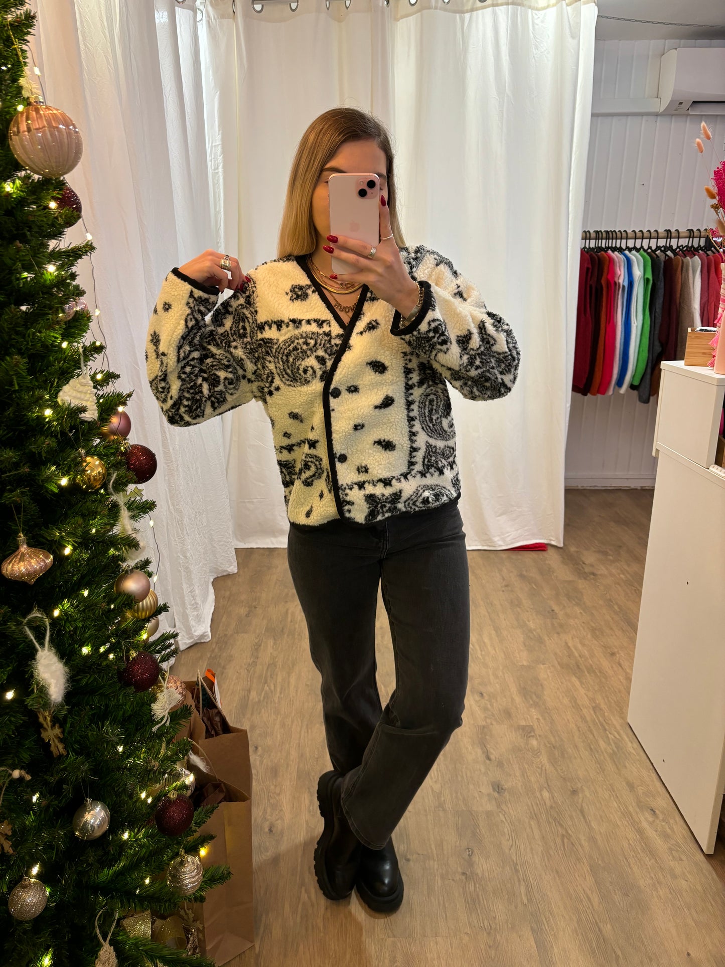 Veste NEVA moumoute motif cachemire