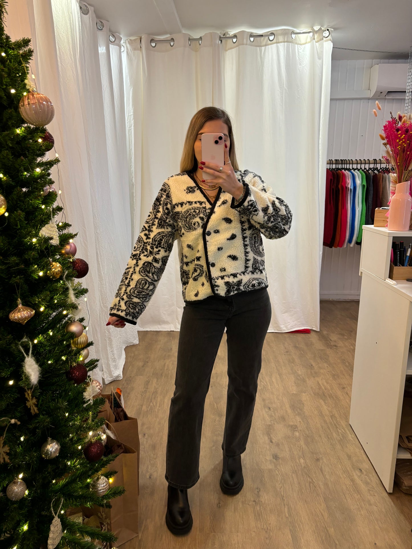 Veste NEVA moumoute motif cachemire