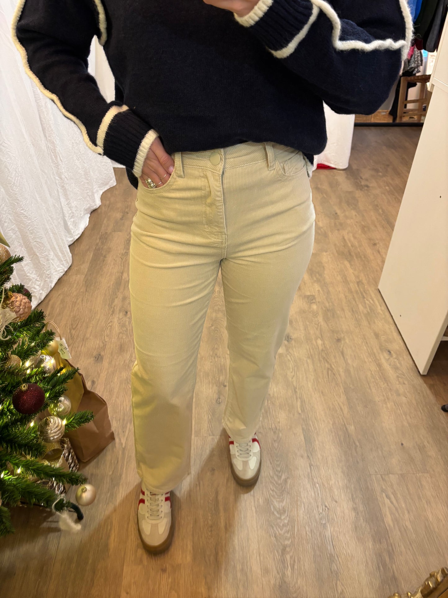 Pantalon SIMONE velours Écru
