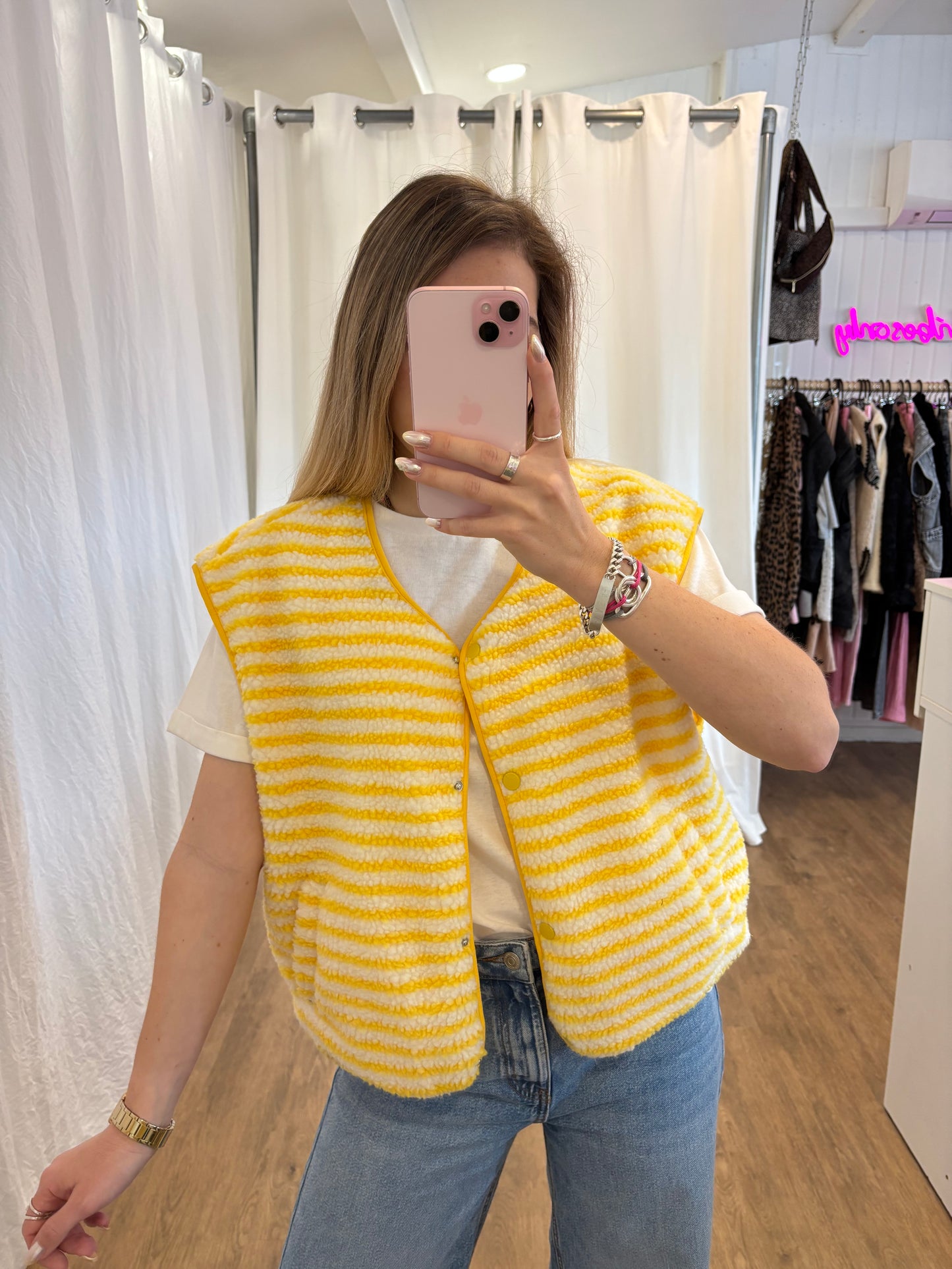 Veste sans manches ABY rayé Jaune et Écru