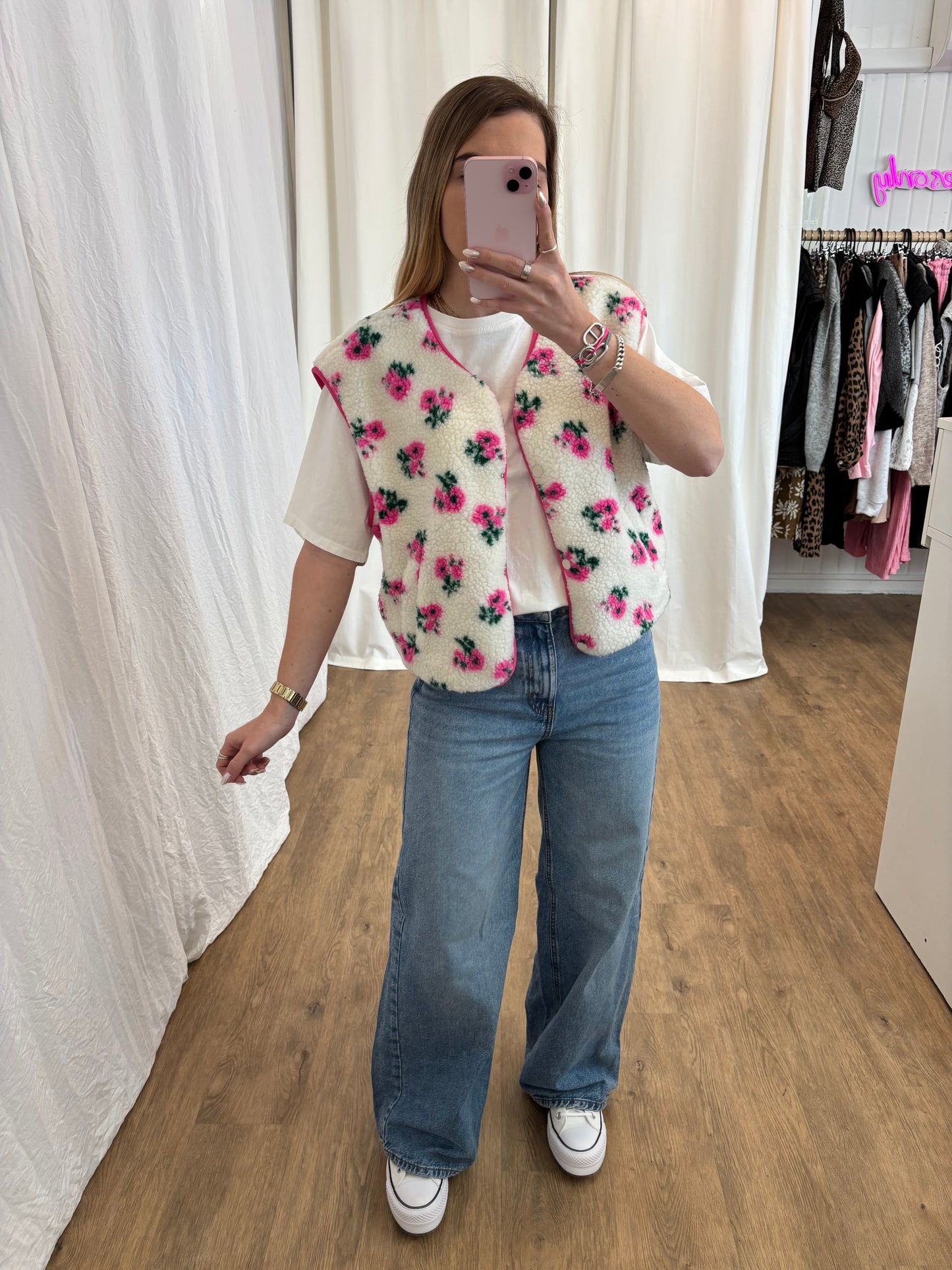 Veste sans manches ABY Fleurs rose