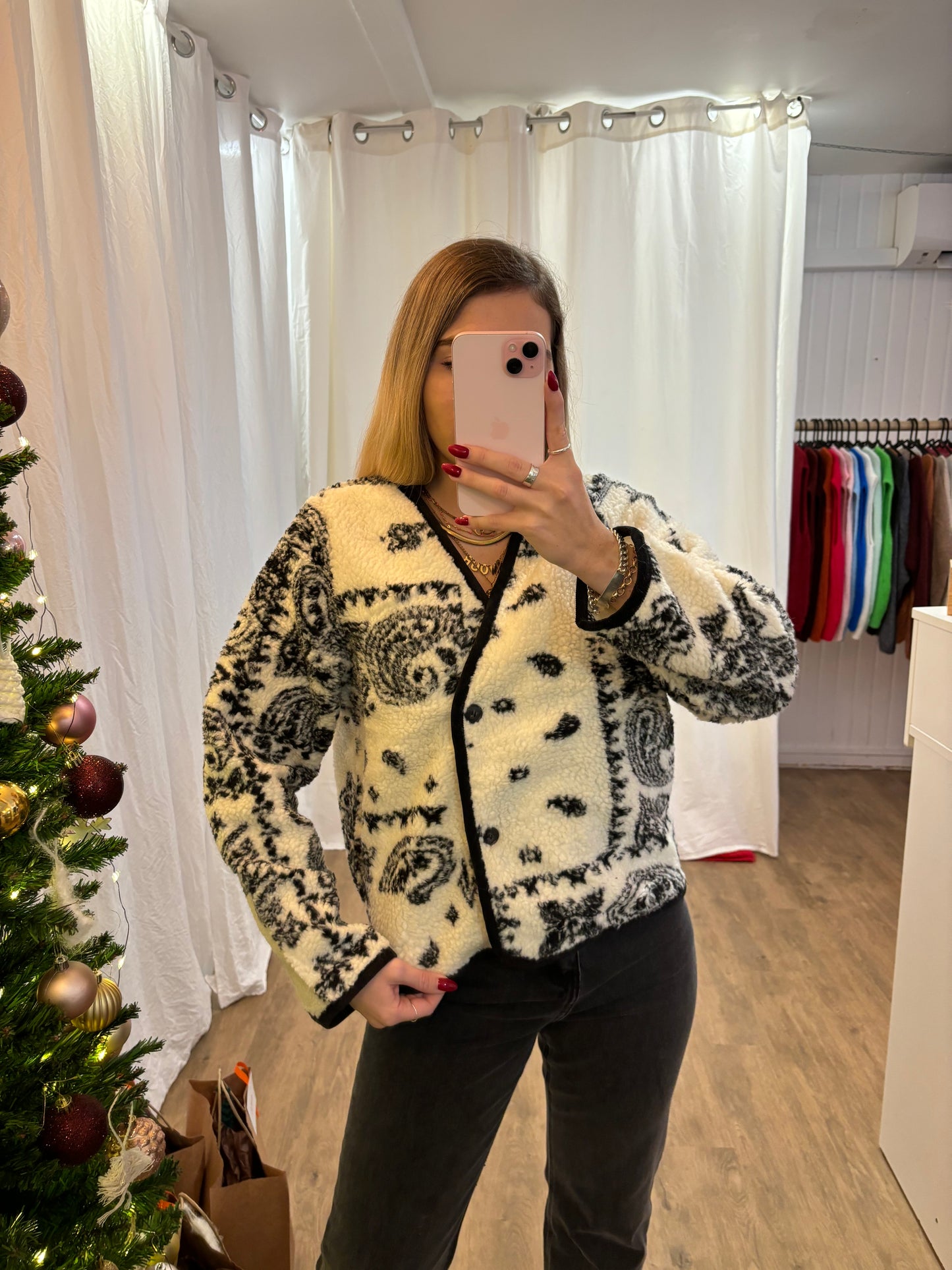 Veste NEVA moumoute motif cachemire
