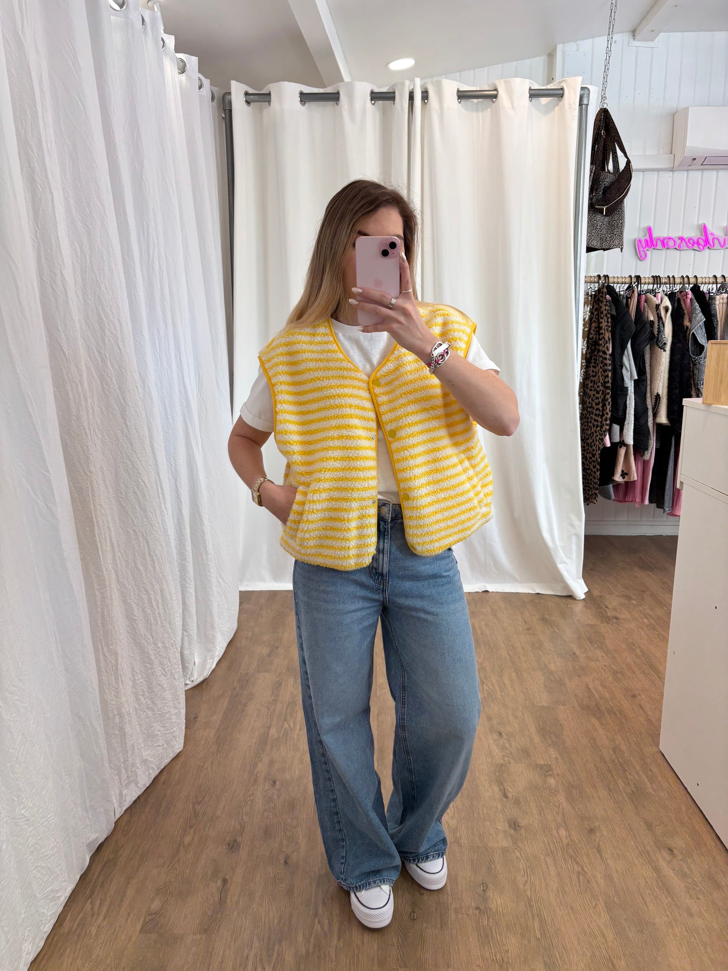Veste sans manches ABY rayé Jaune et Écru