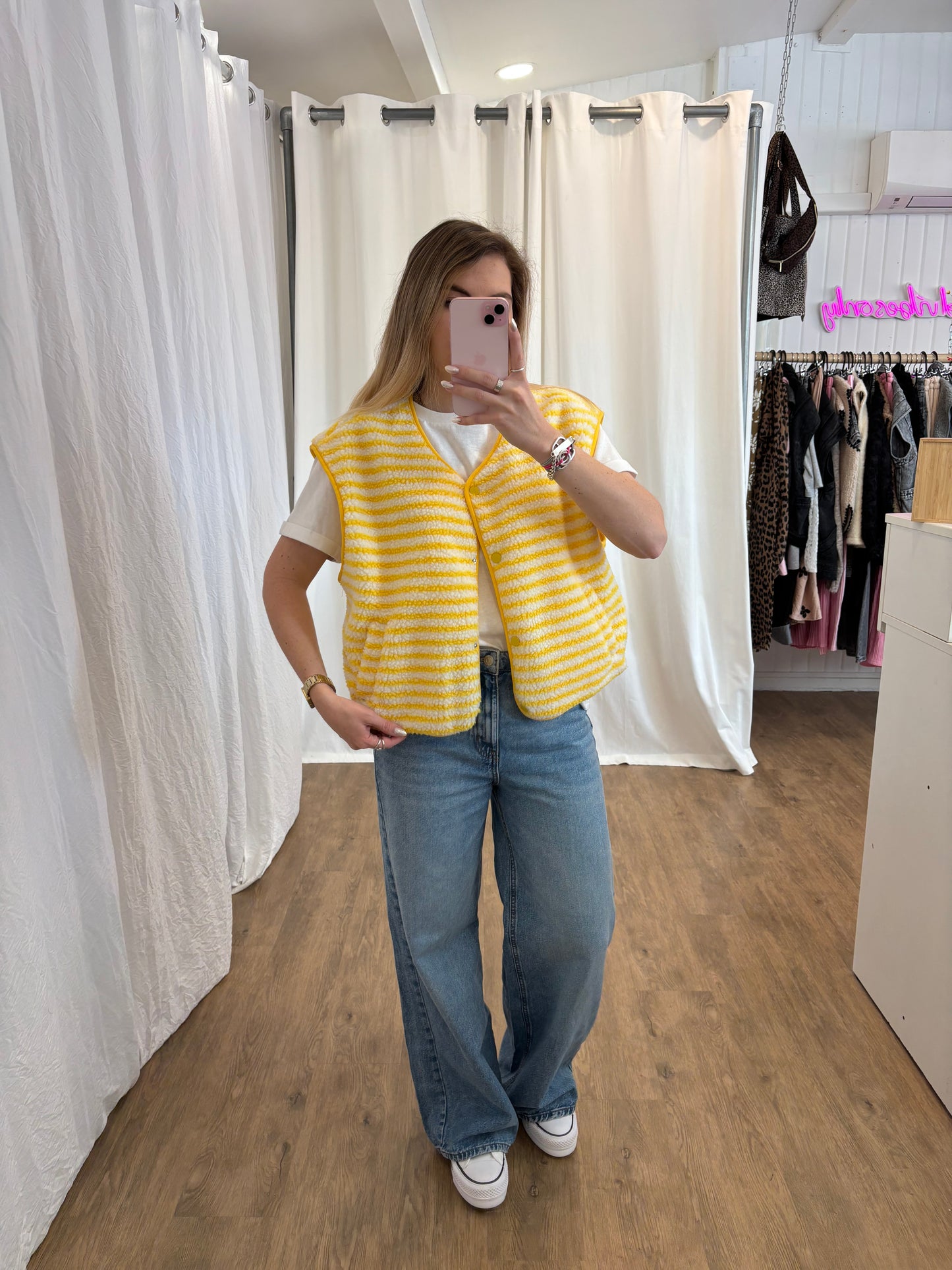 Veste sans manches ABY rayé Jaune et Écru
