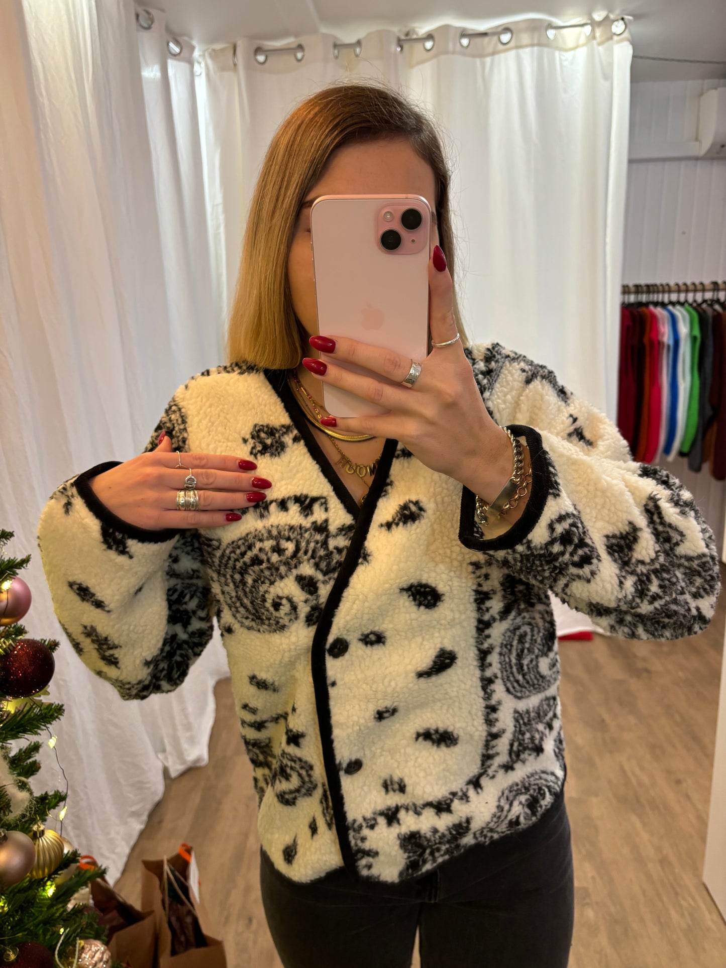 Veste NEVA moumoute motif cachemire