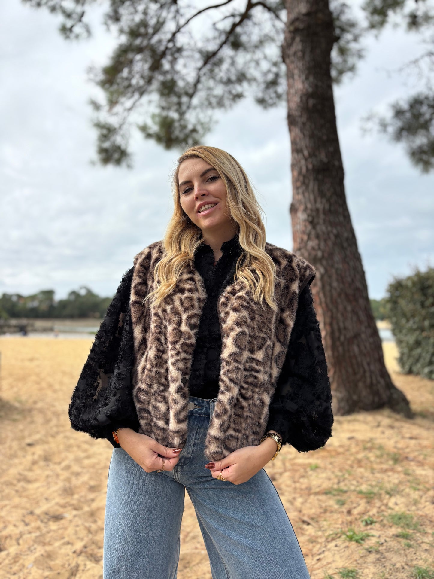Veste sans manches MYO Léopard beige