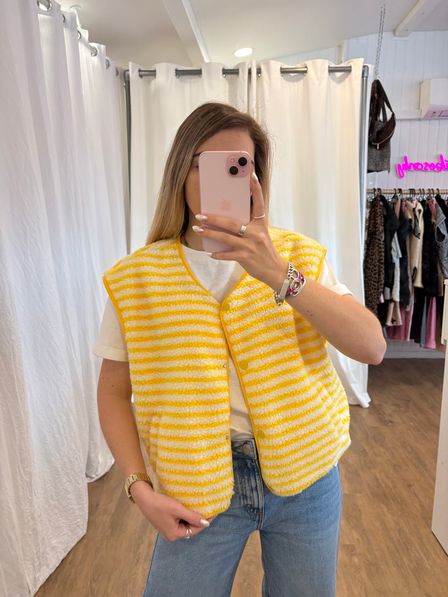 Veste sans manches ABY rayé Jaune et Écru