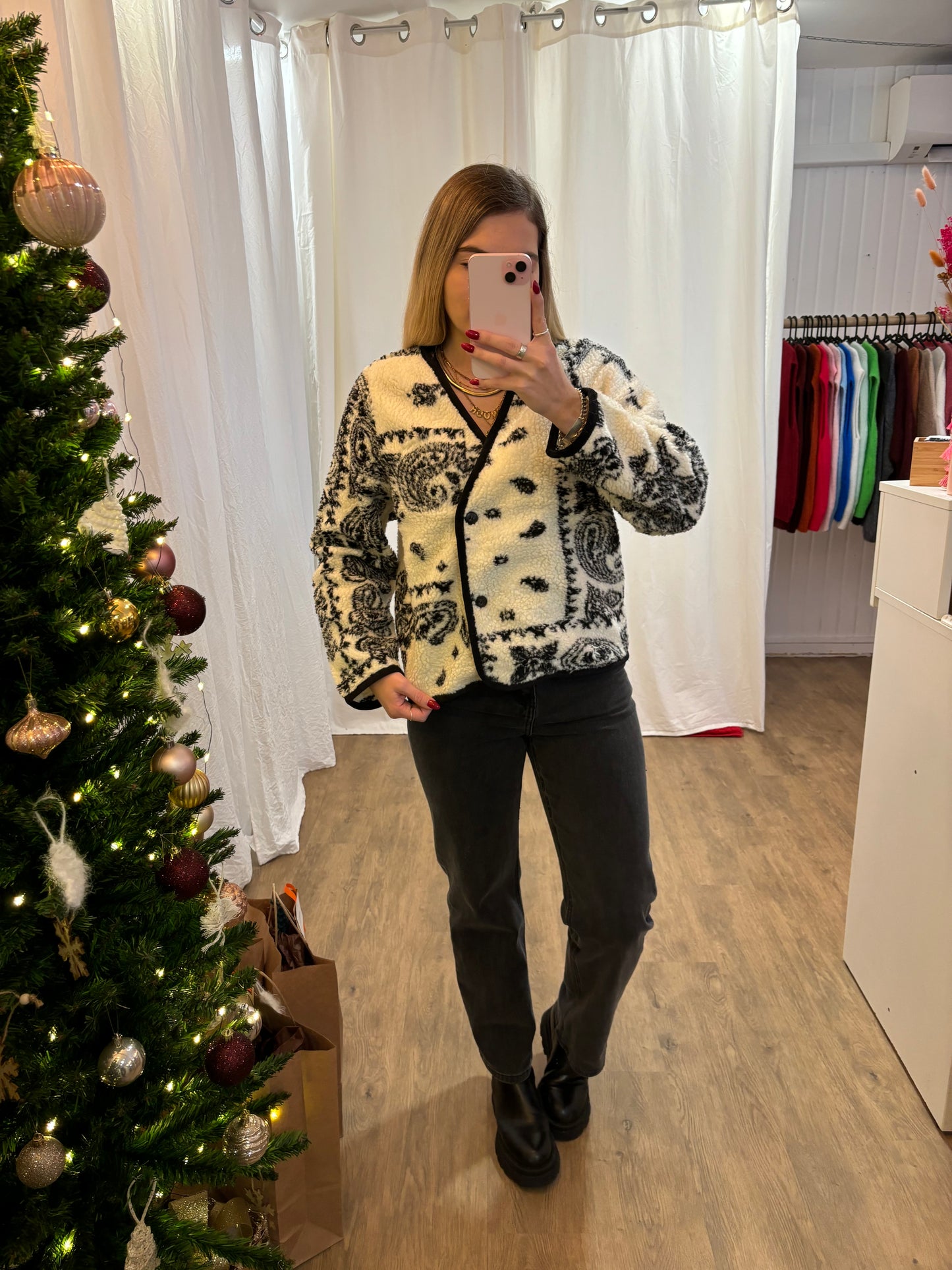 Veste NEVA moumoute motif cachemire