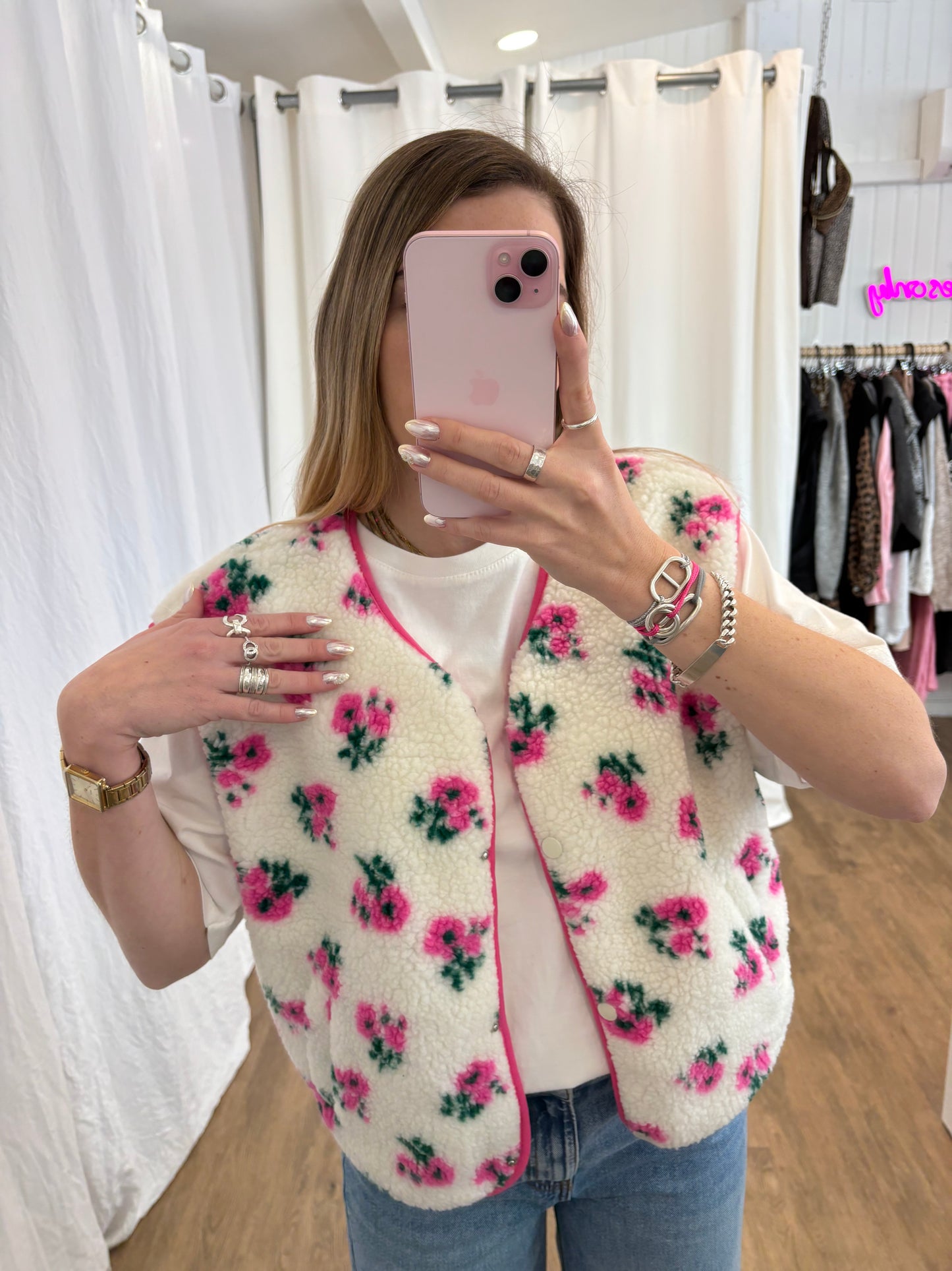 Veste sans manches ABY Fleurs rose