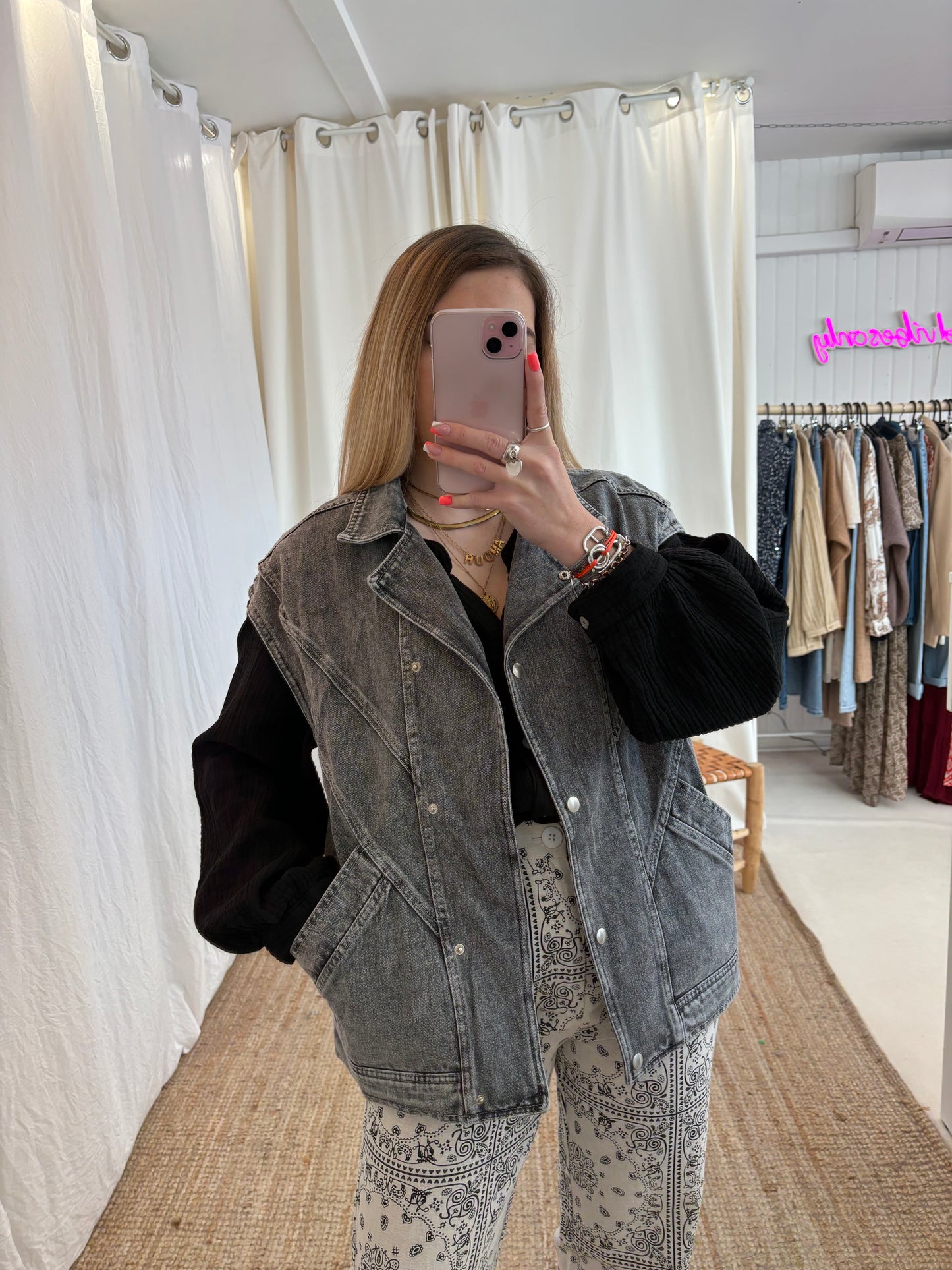 Veste oversize sans manches CAMILLE Gris