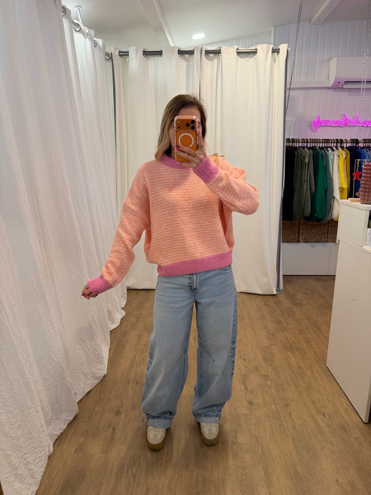 Pull SOLEN Orange/Blanc/Fushia