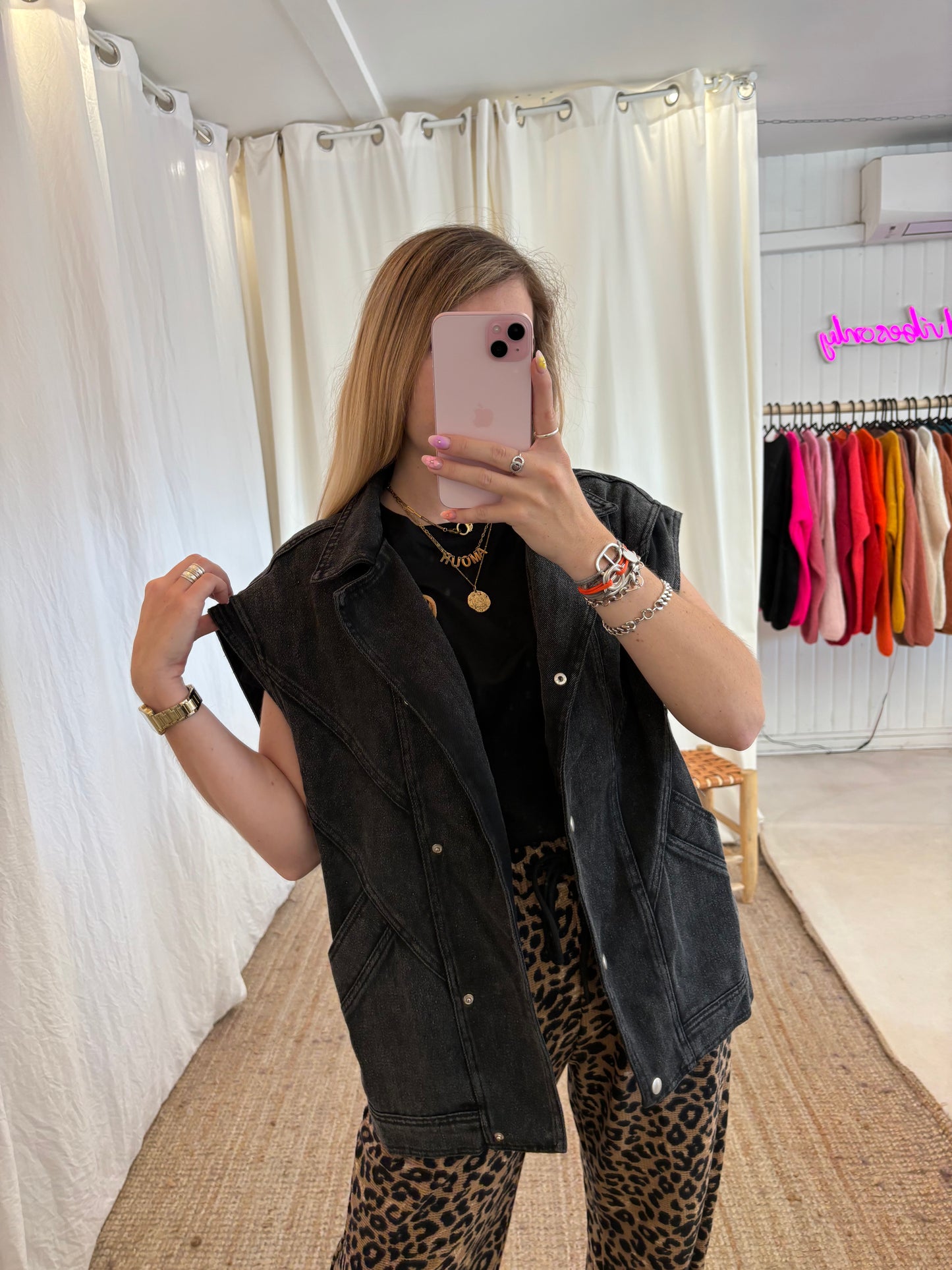 Veste oversize sans manches CAMILLE Noir