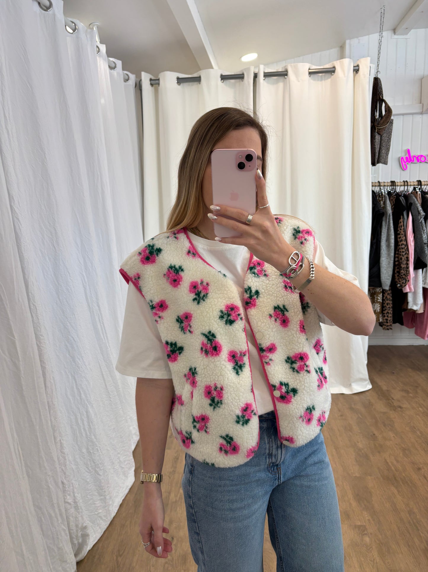 Veste sans manches ABY Fleurs rose