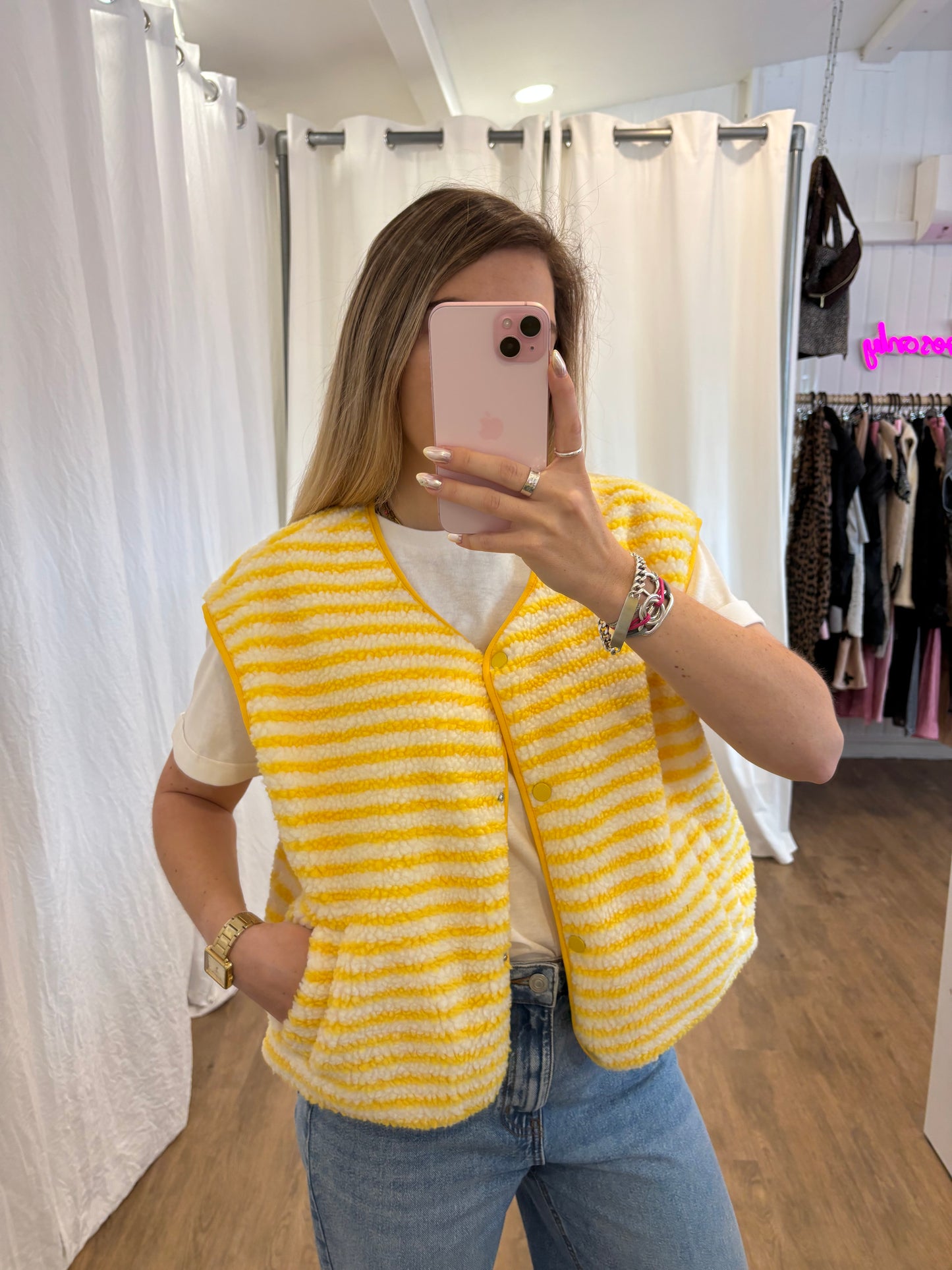Veste sans manches ABY rayé Jaune et Écru