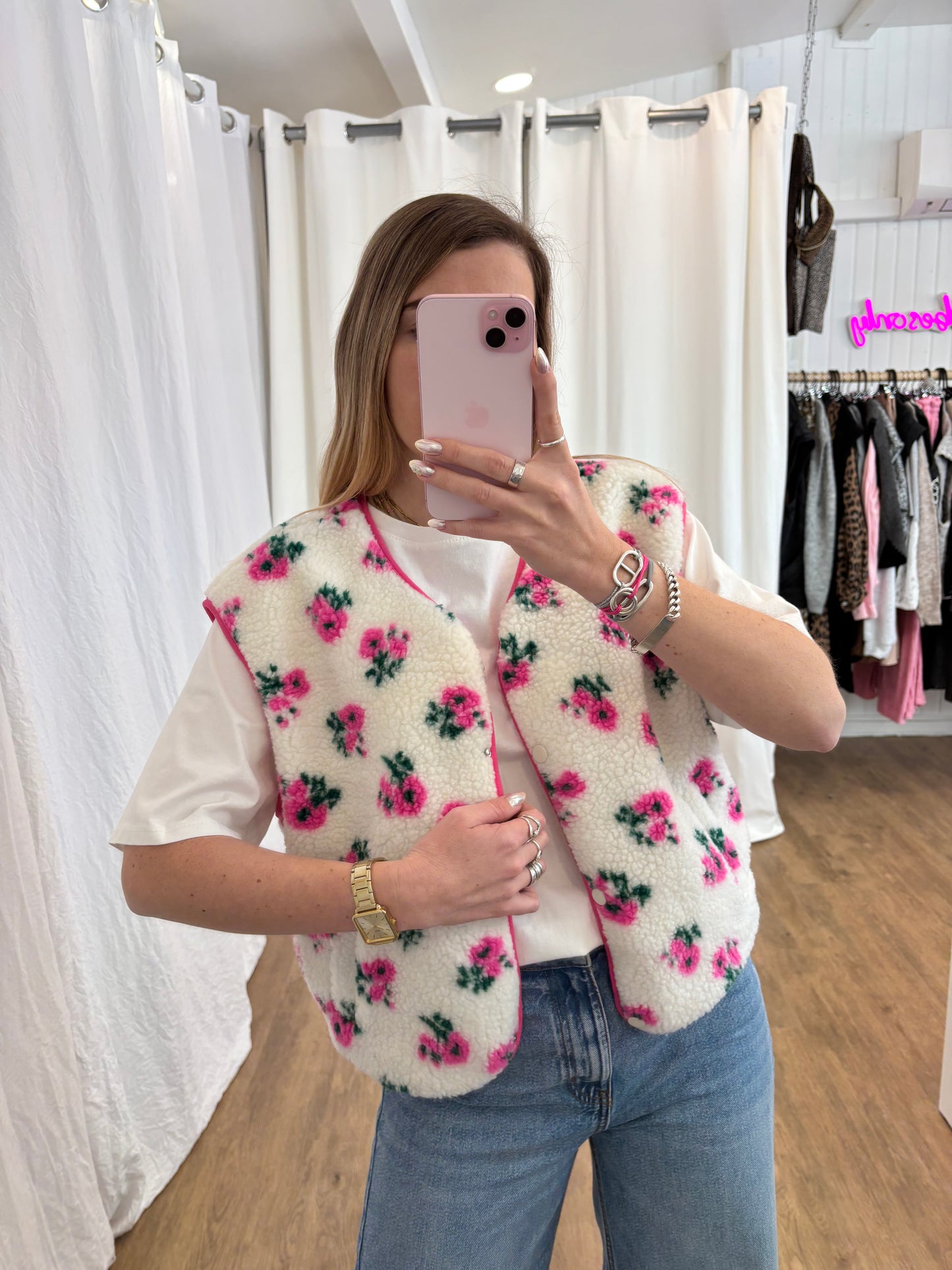 Veste sans manches ABY Fleurs rose