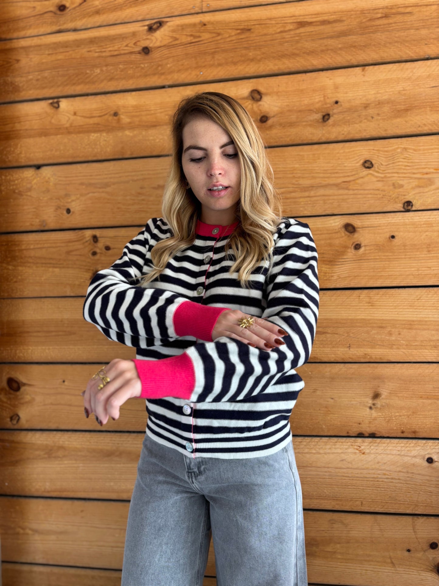 Gilet GIGI marinière Fushia / Marine