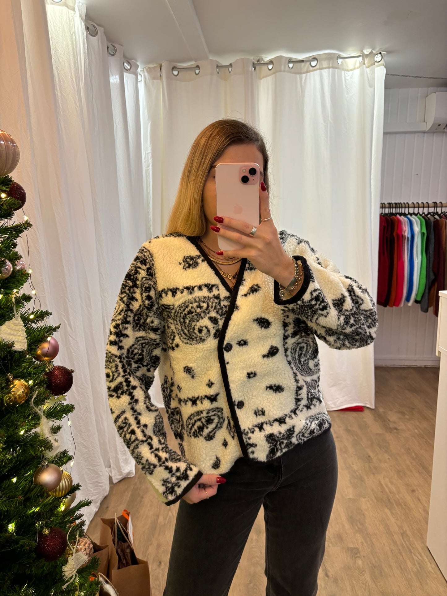Veste NEVA moumoute motif cachemire