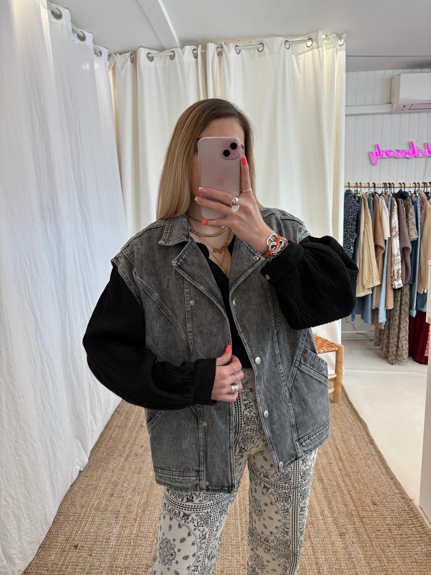 Veste oversize sans manches CAMILLE Gris