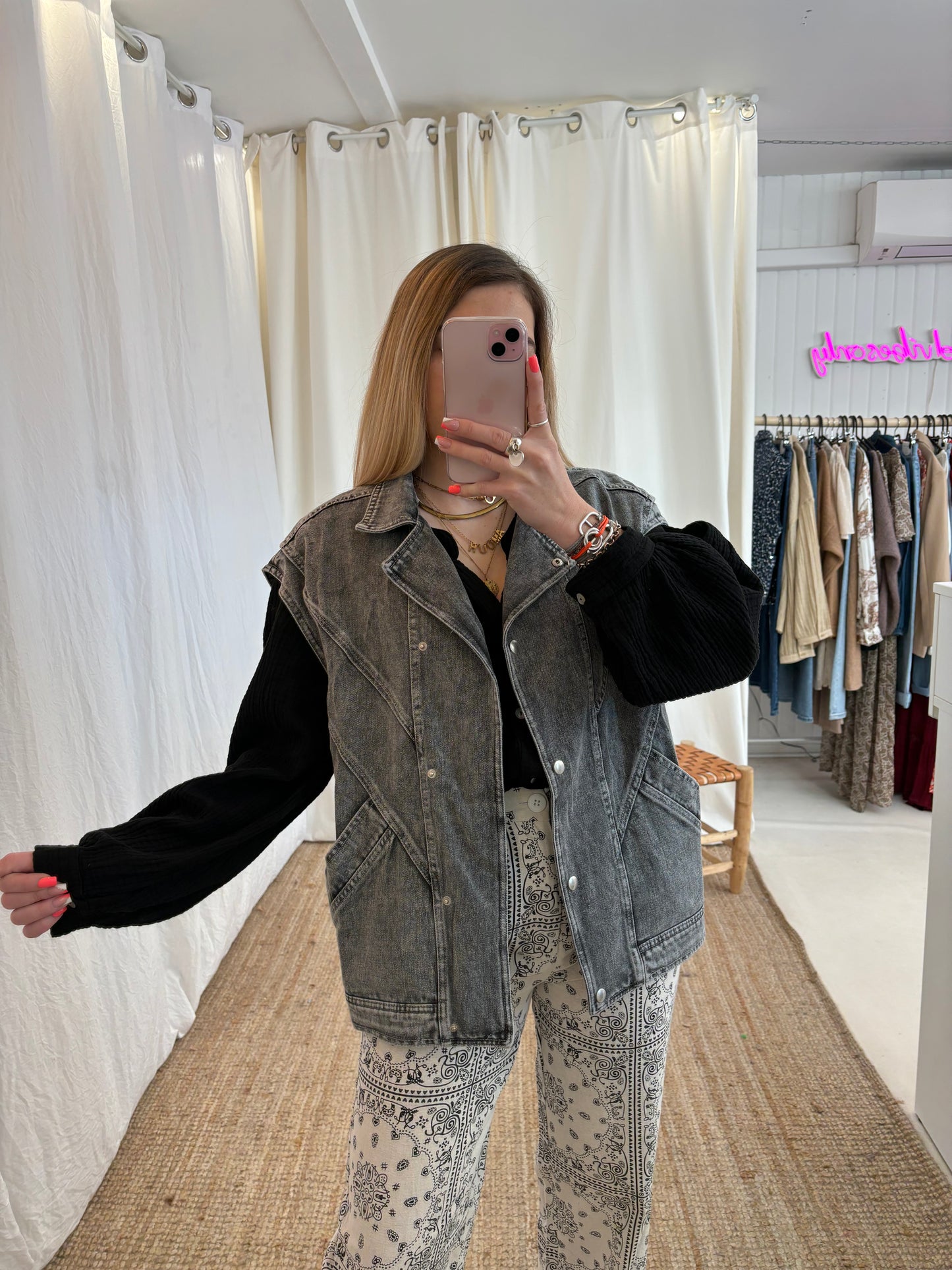 Veste oversize sans manches CAMILLE Gris