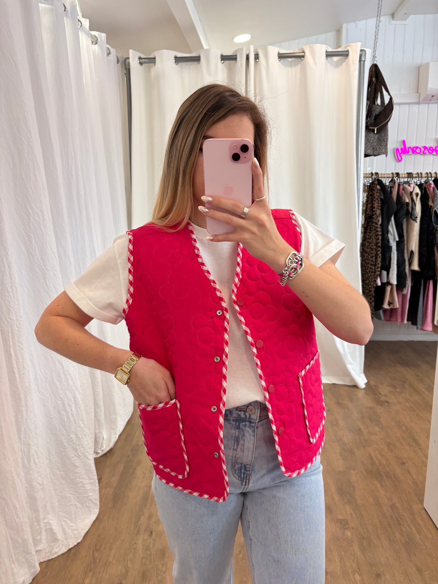 Veste sans manches LUCILE Framboise réversible