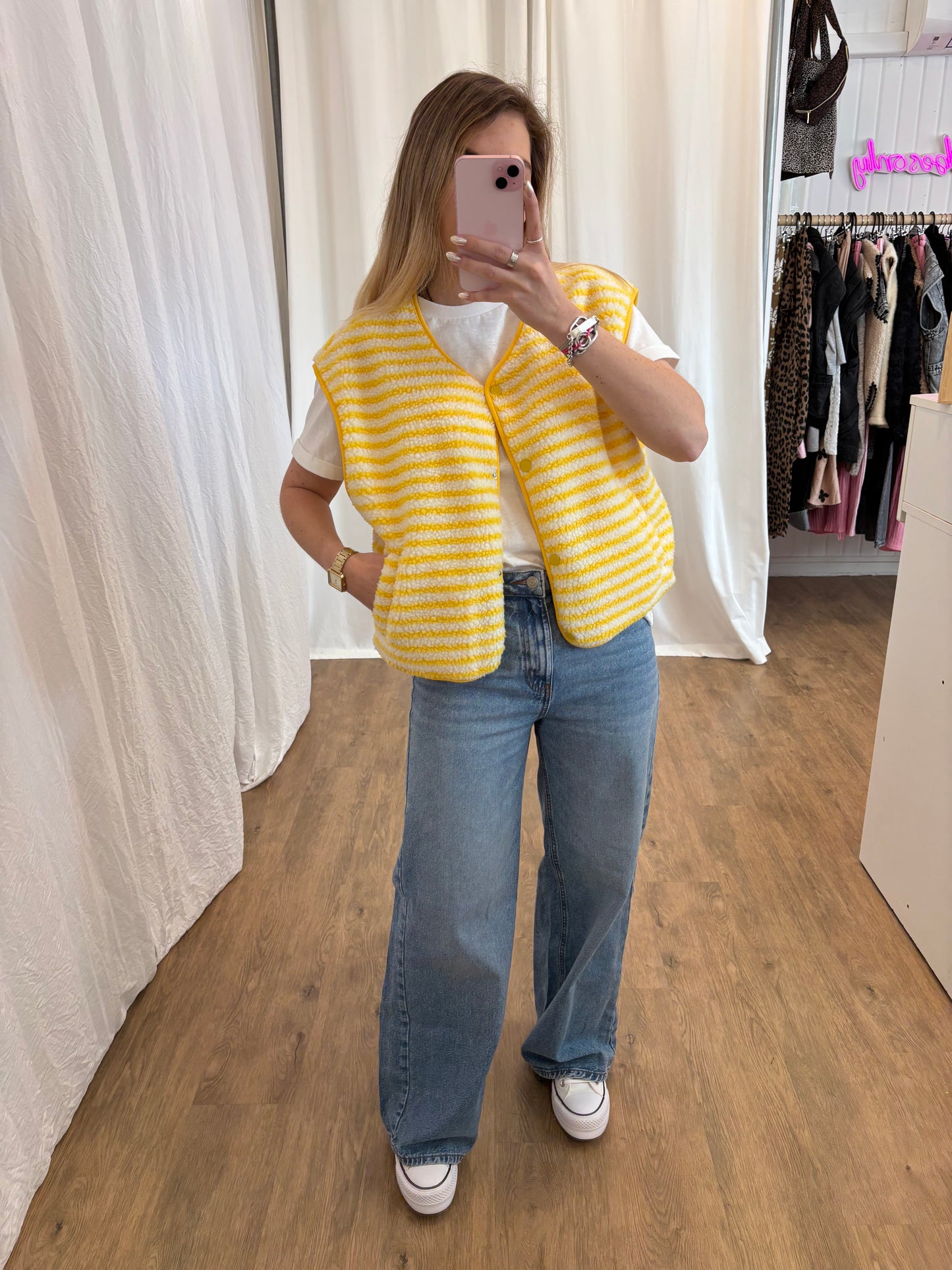 Veste sans manches ABY rayé Jaune et Écru