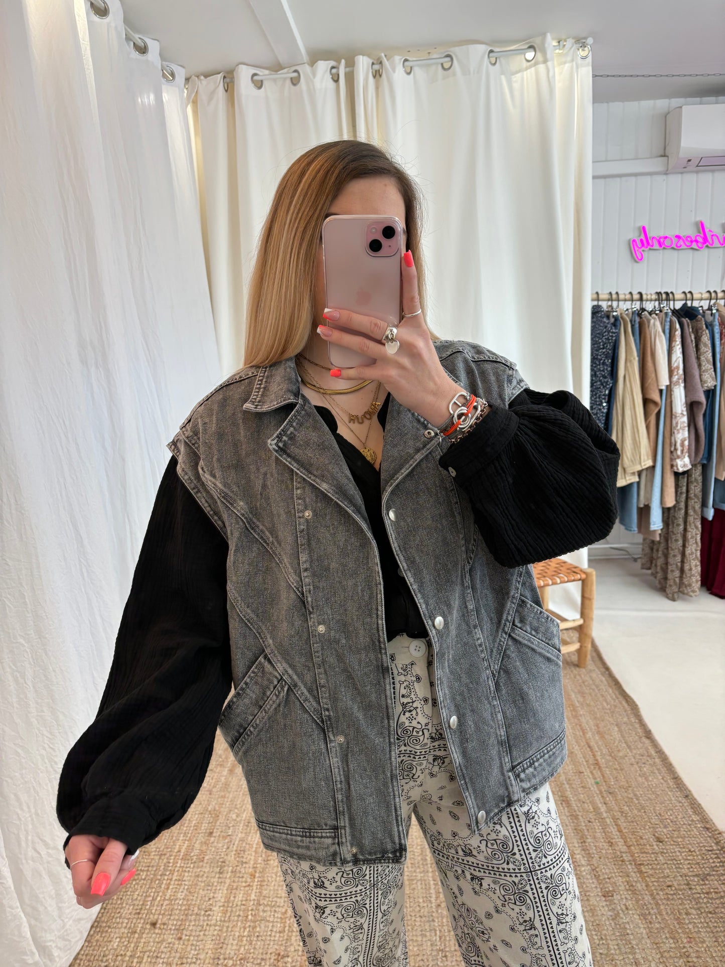 Veste oversize sans manches CAMILLE Gris