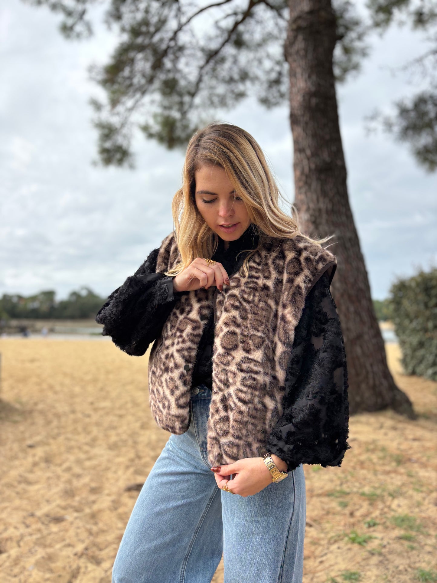 Veste sans manches MYO Léopard beige