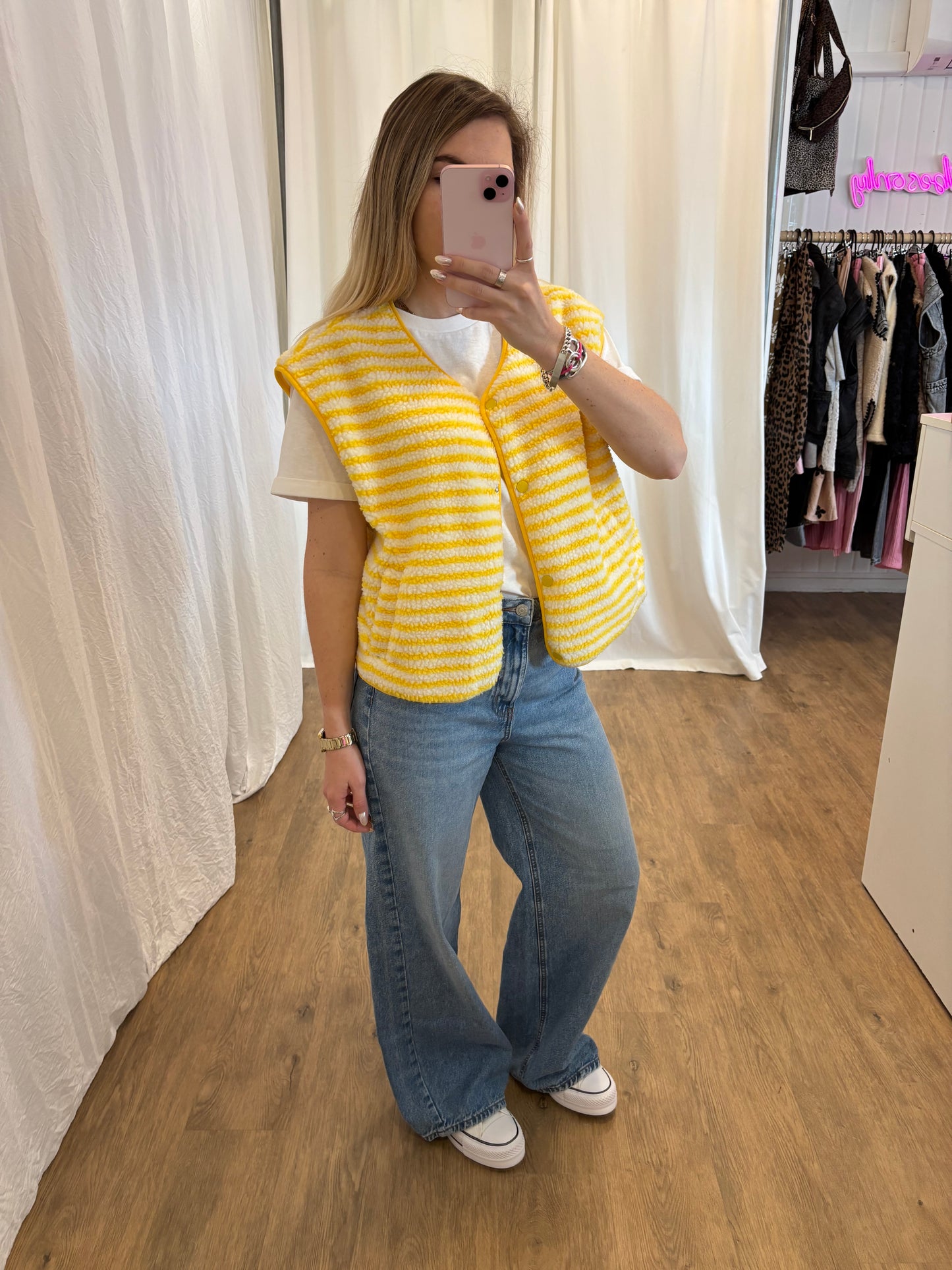 Veste sans manches ABY rayé Jaune et Écru