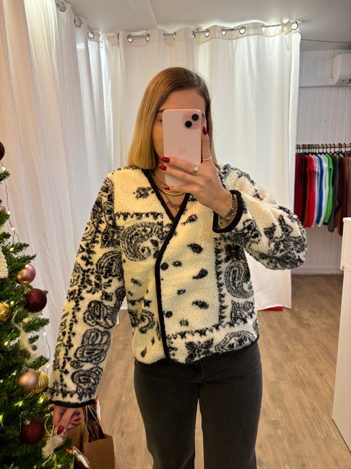 Veste NEVA moumoute motif cachemire