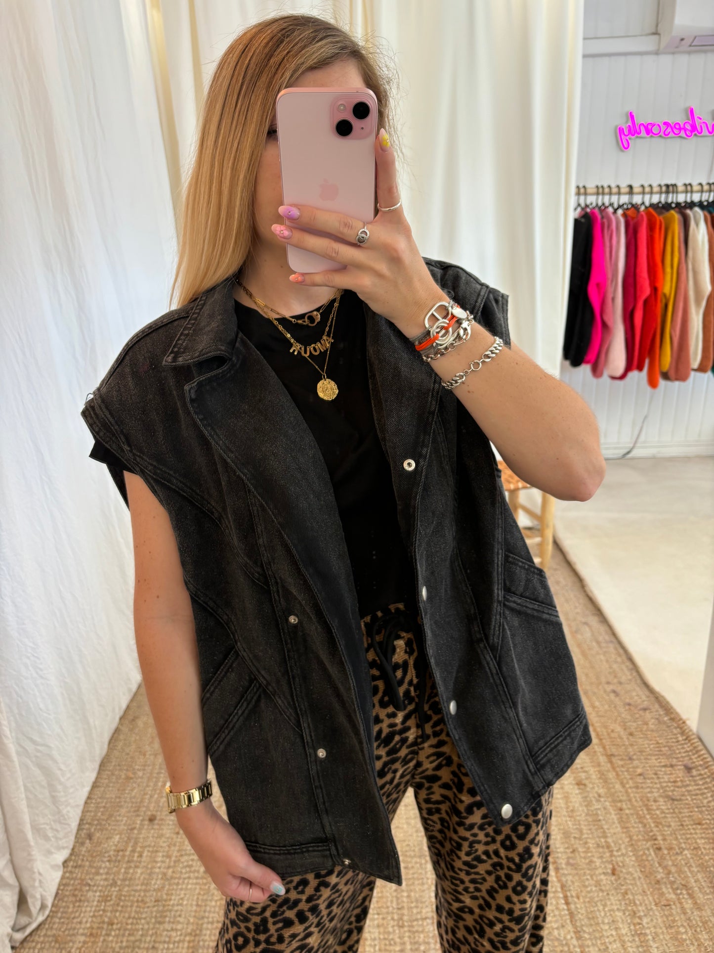 Veste oversize sans manches CAMILLE Noir