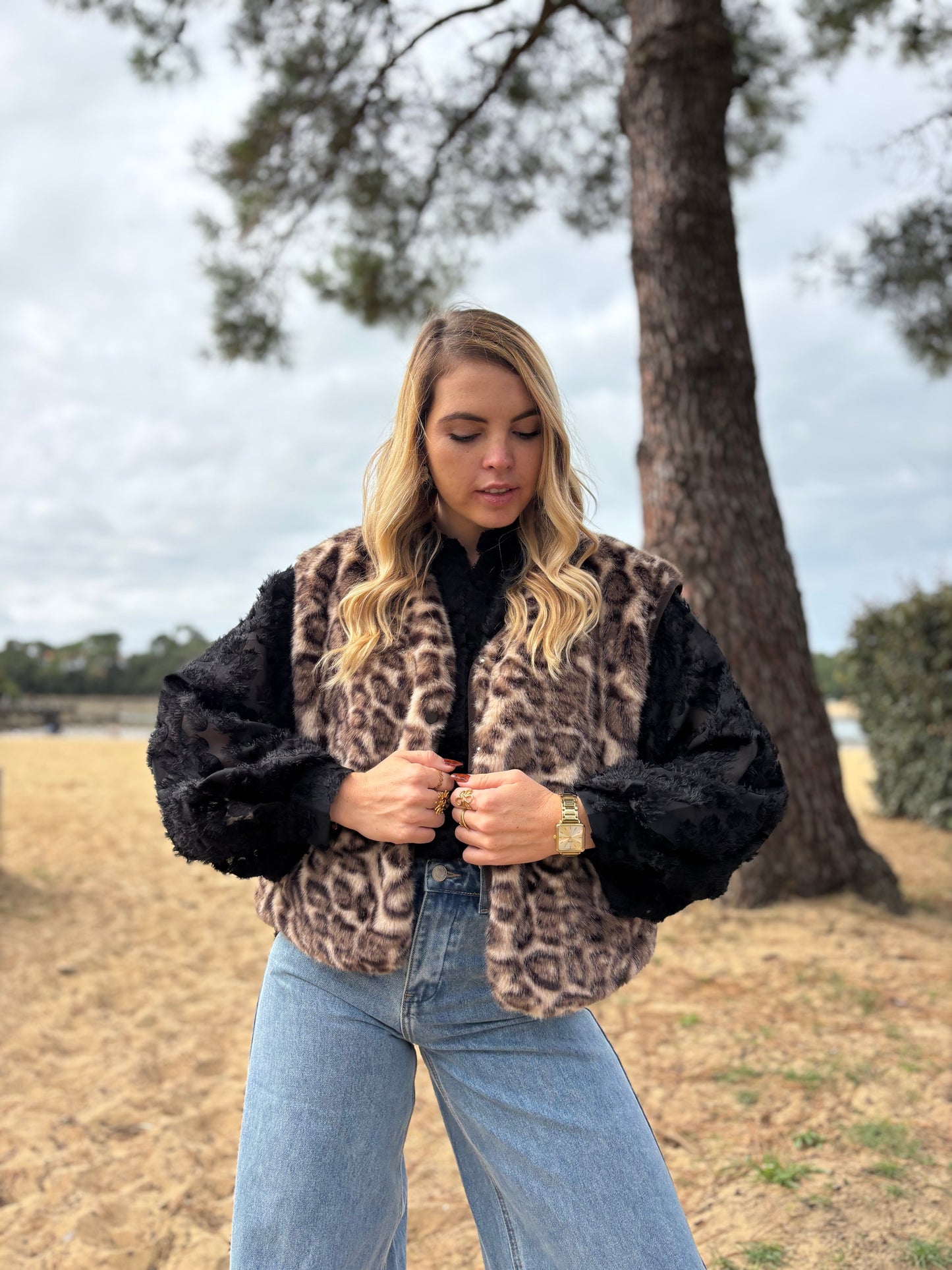 Veste sans manches MYO Léopard beige