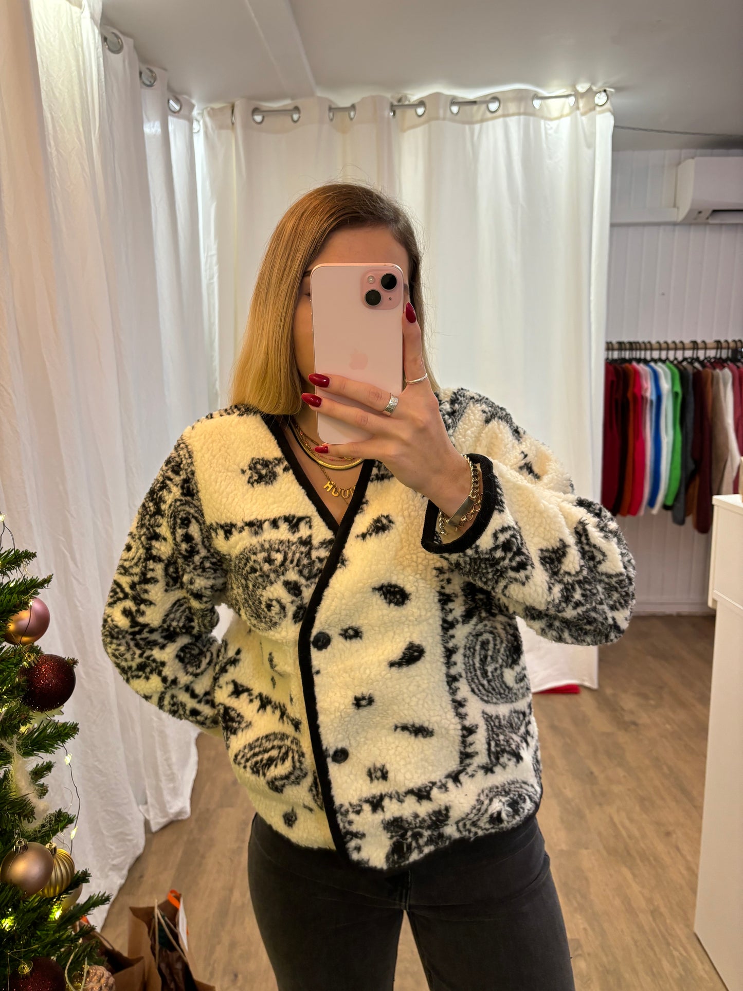Veste NEVA moumoute motif cachemire