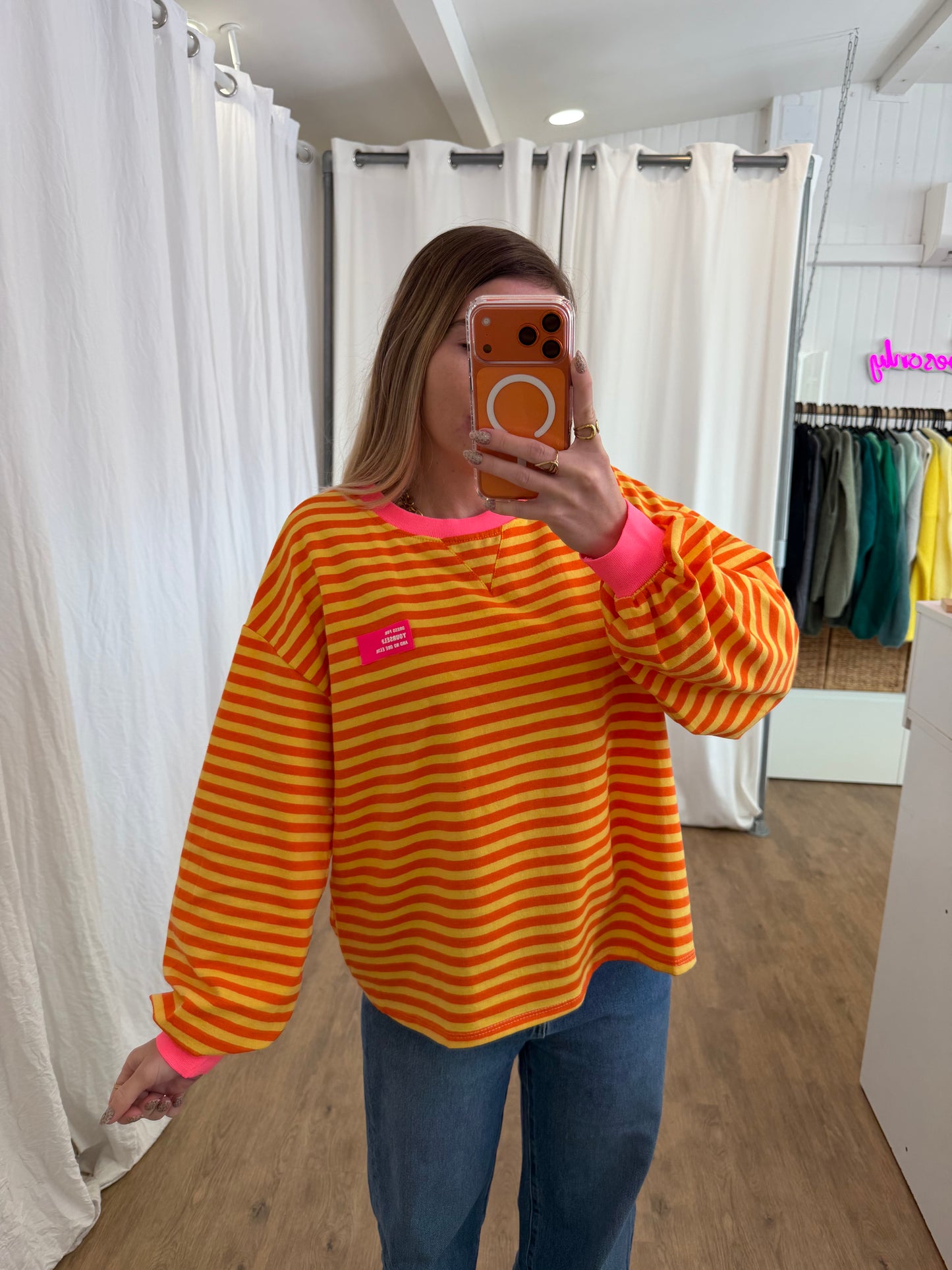 T-shirt manches longues YOURSELF marinière Jaune et Orange