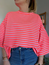 T-shirt marinière SOLEIL Corail fluo + Rose
