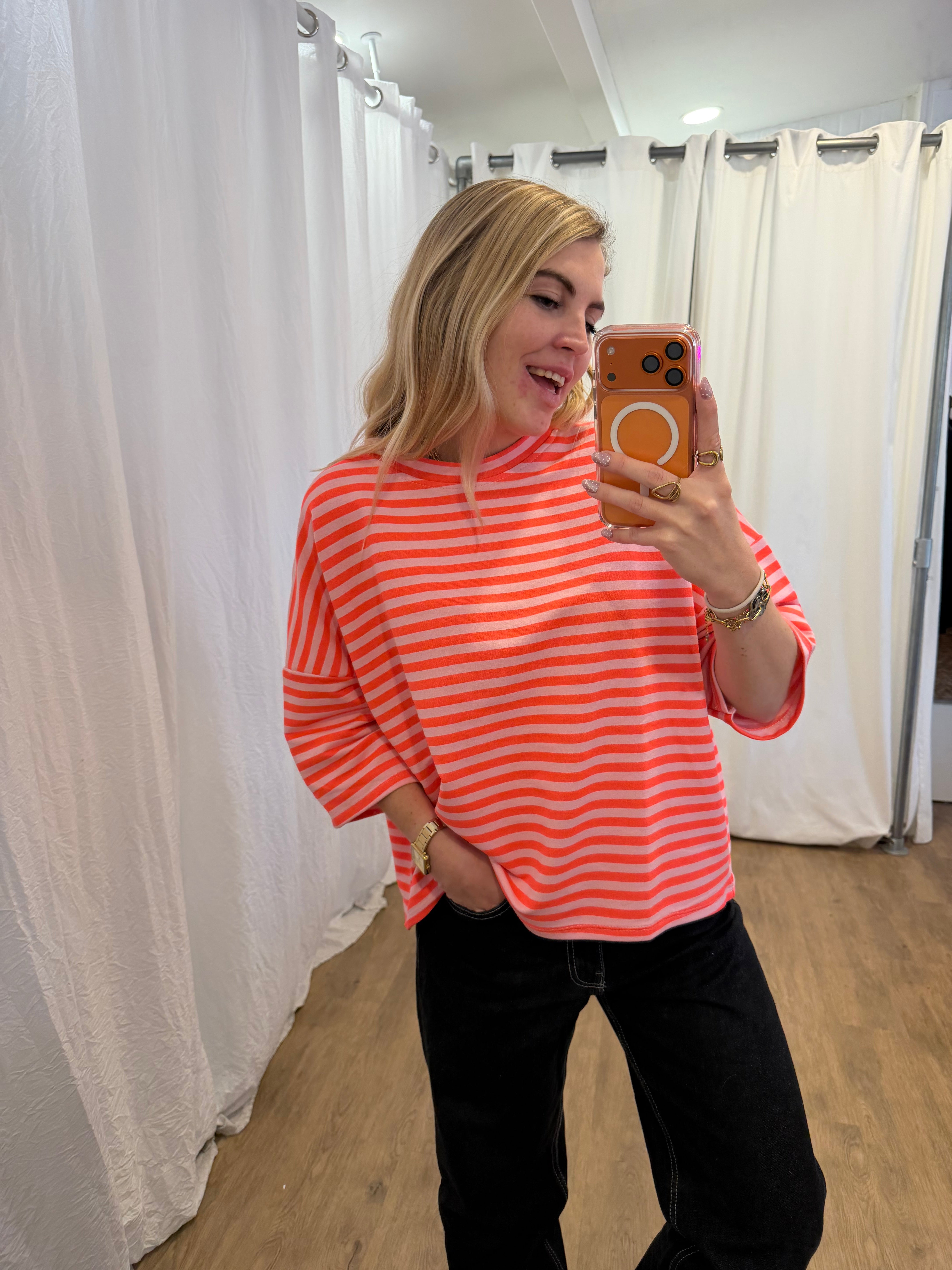 T-shirt LÉA marinière Rose + Corail