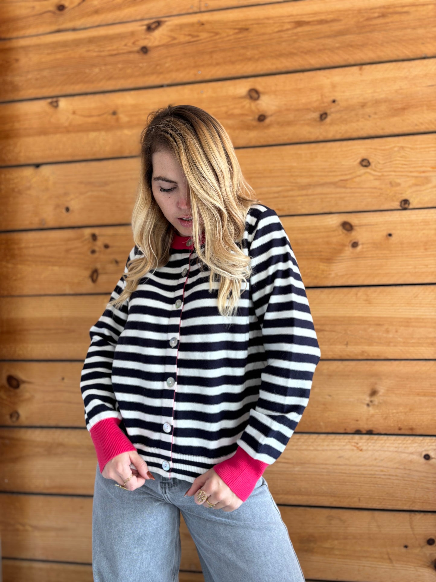 Gilet GIGI marinière Fushia / Marine