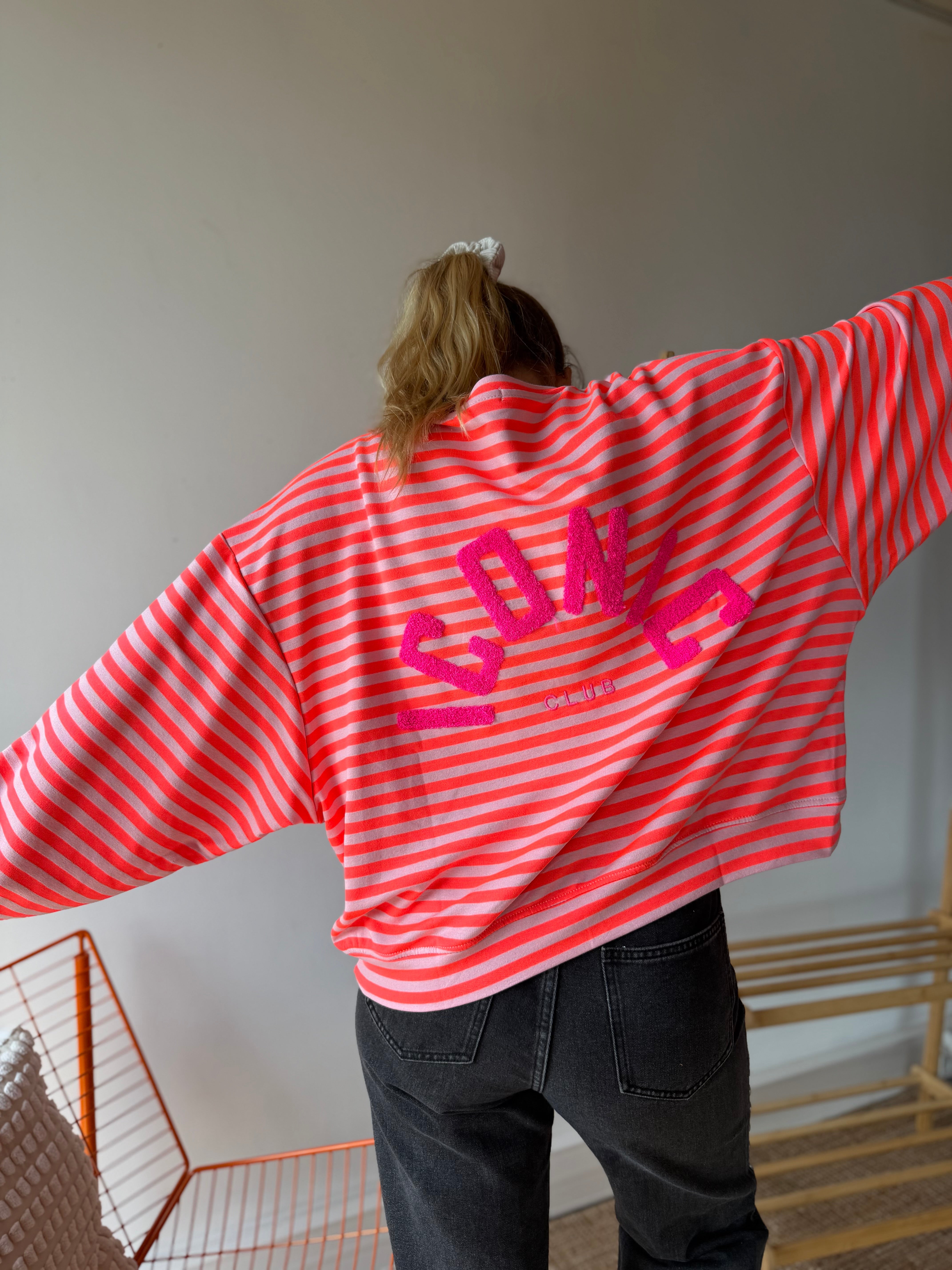 T-shirt marinière ICONIC Corail fluo + Rose clair manches longues